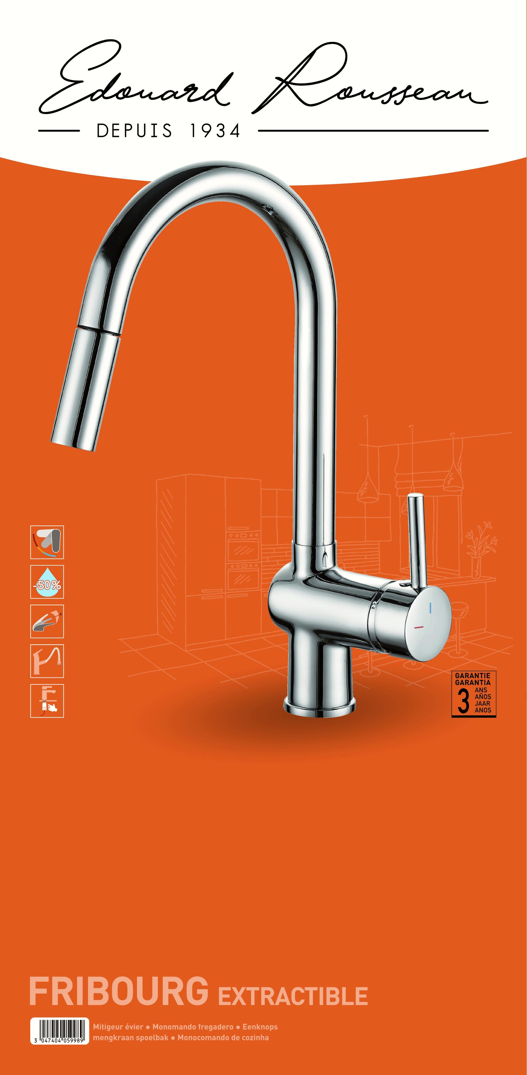 Torneira de bancada com chuveiro extraível cinza cromado Rousseau Fribourg - 5