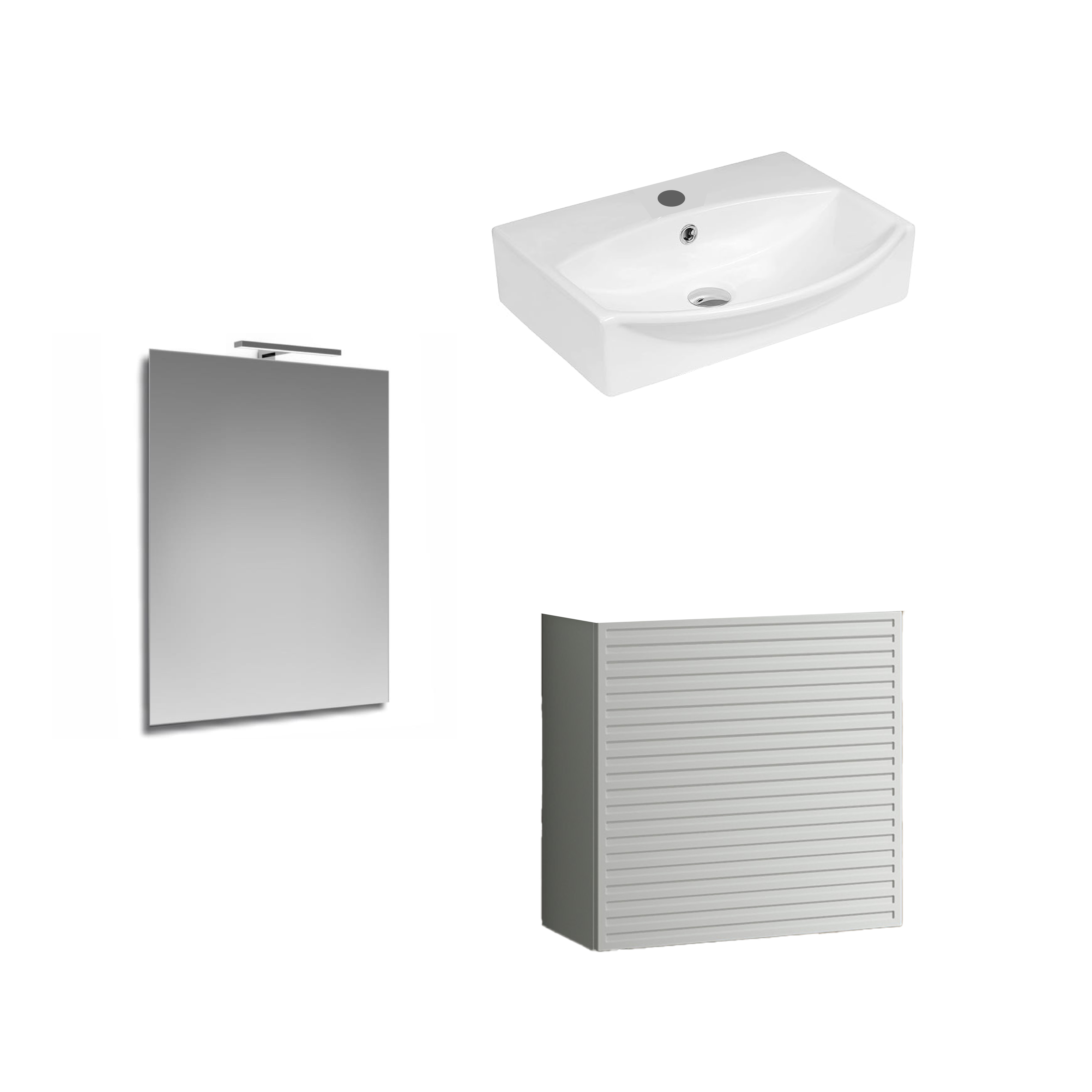 Mobile bagno sospeso con lavabo e specchio e illuminazione L 50 x H 58 x P 40 cm laccato opaco bianco cannettato, 1 anta per vasca centrale Mini50s - 4