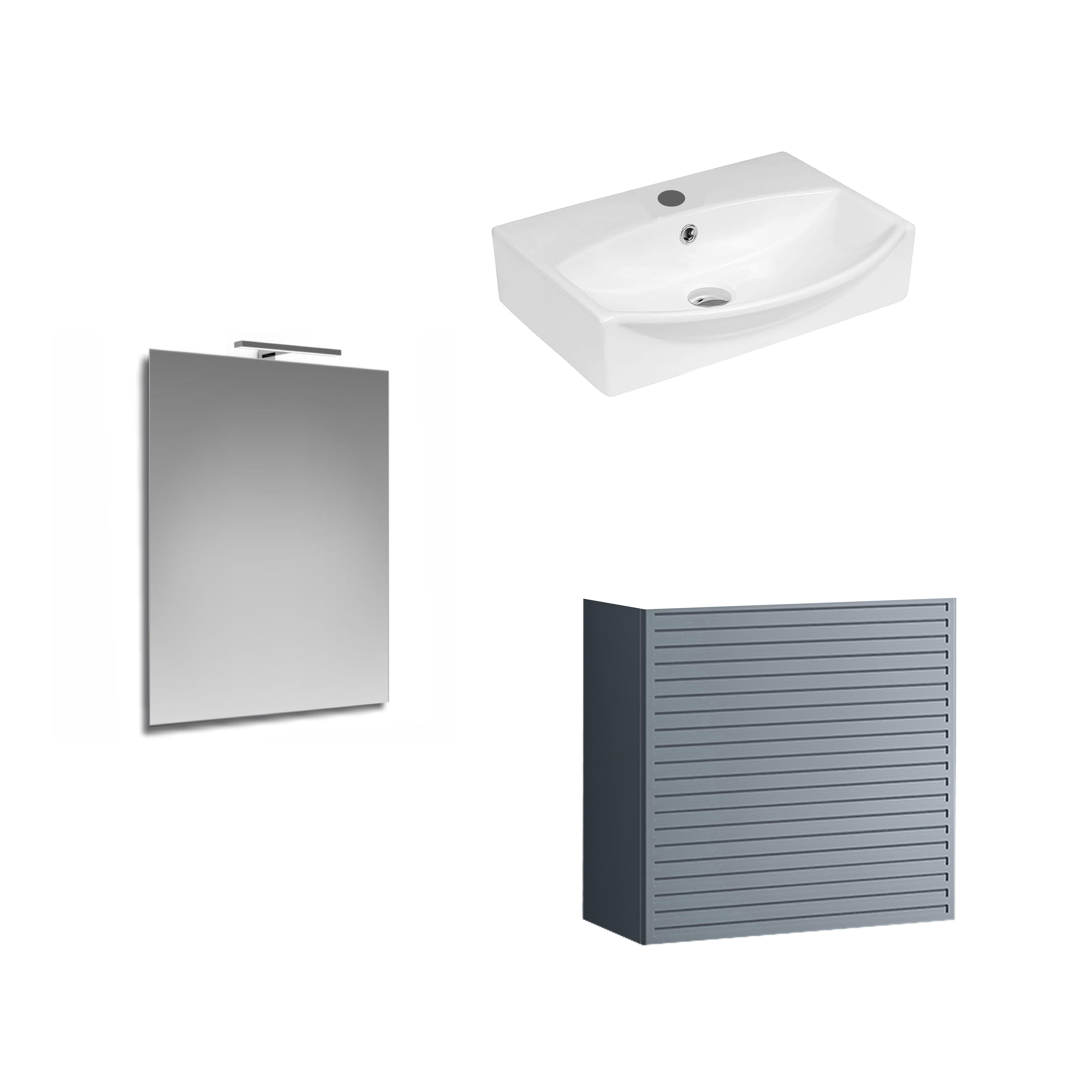 Mobile bagno sospeso con lavabo e specchio e illuminazione Mini50s L 50 x H 58 x P 40 cm laccato opaco indaco cannettato 1 anta per vasca centrale - 3