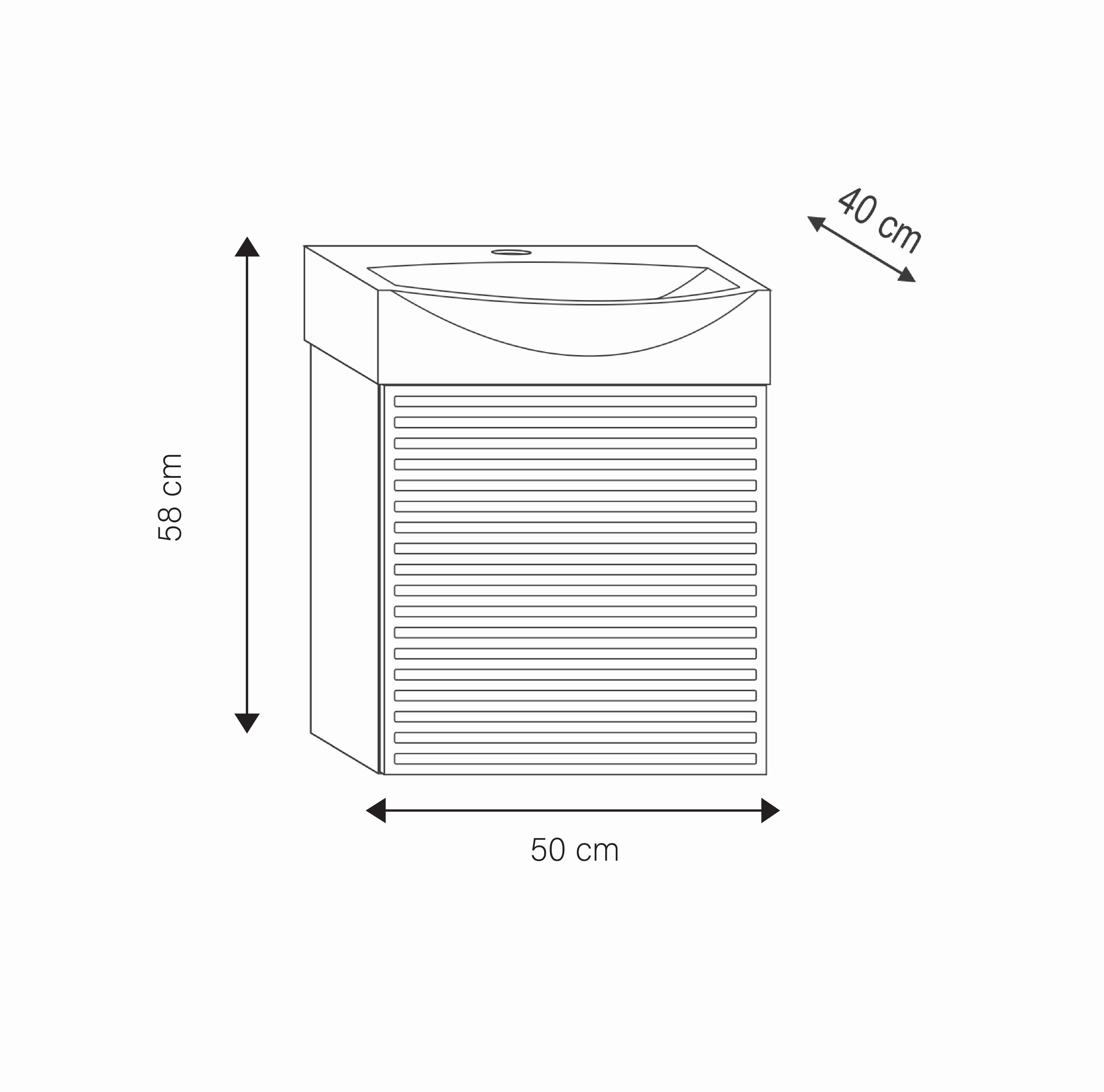 Mobile bagno sospeso con lavabo e specchio e illuminazione L 50 x H 58 x P 40 cm laccato opaco bianco cannettato, 1 anta per vasca centrale Mini50s - 10