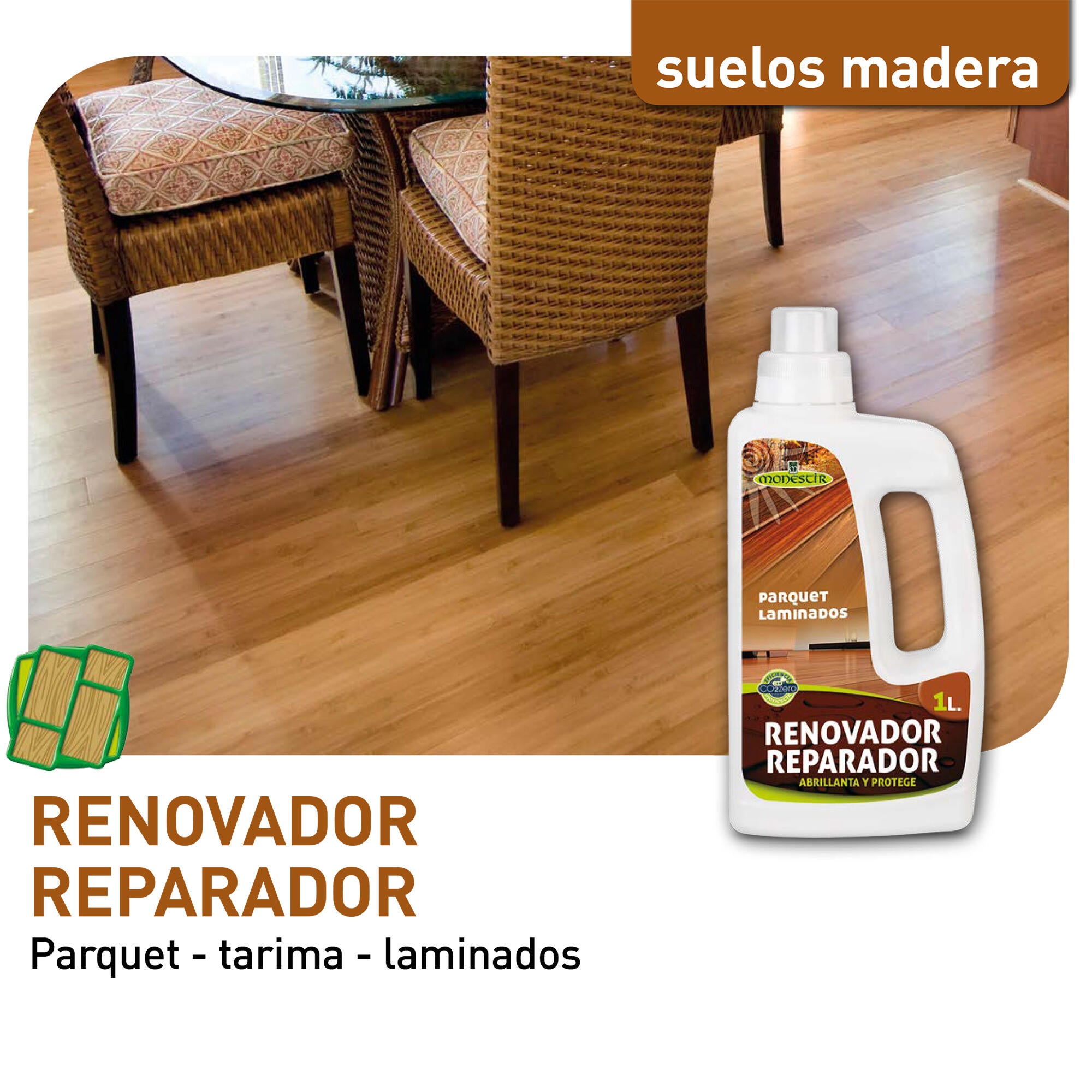 Renovador para suelos de parquet, tarimas, láminados MONESTIR 1L marrón - 4