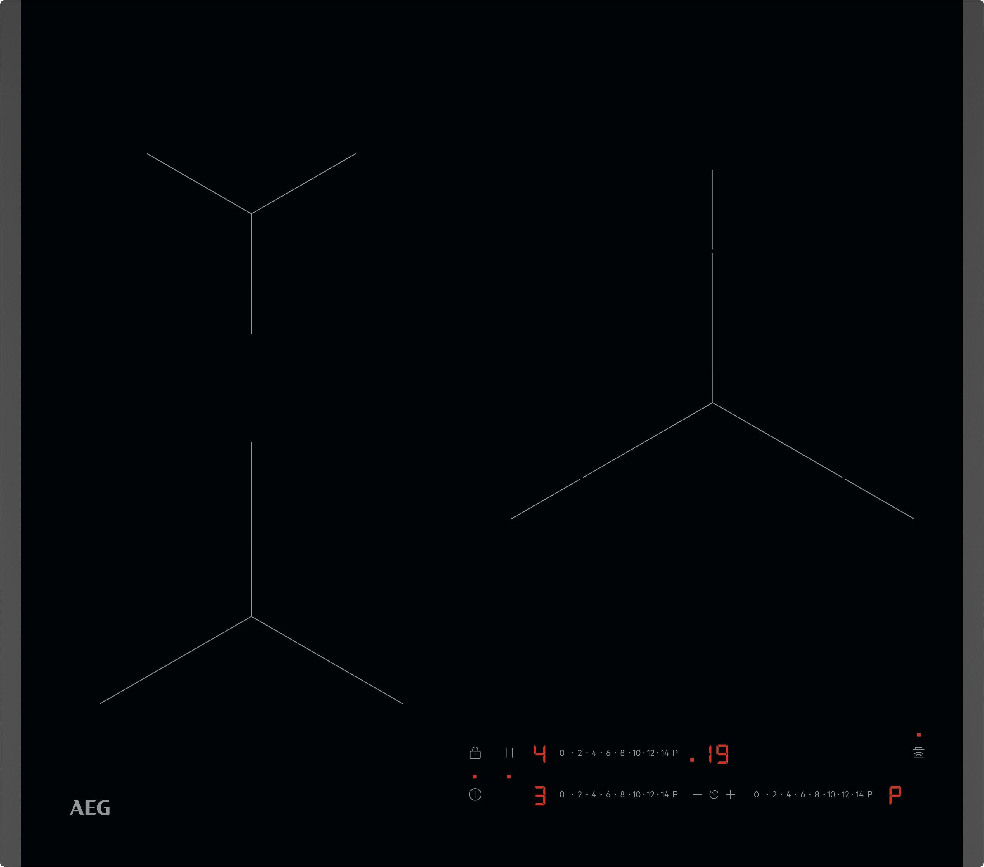 Placa de inducción aeg placa induccion aeg to63iv00fb con 3 zonas de cocción zona grande de 32cm y zona flex 7 w negro 60cm