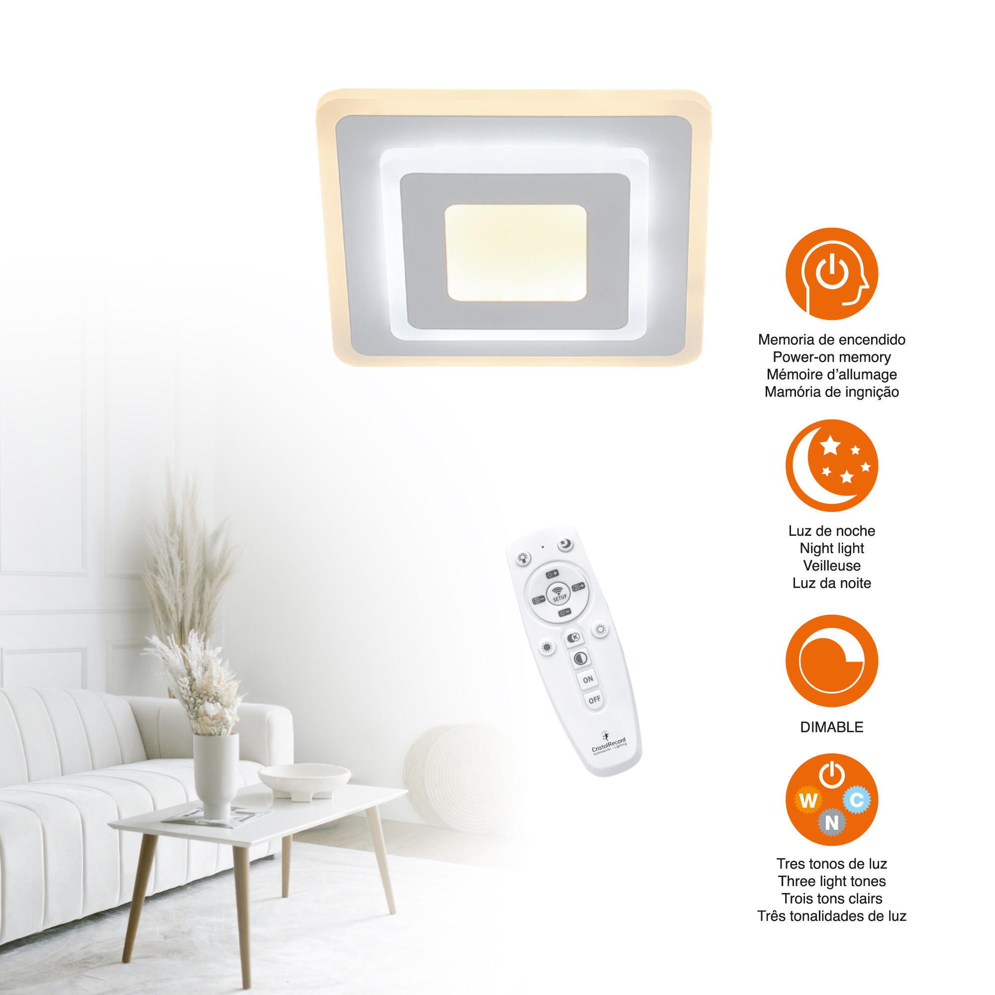 Plafón LED cuadrado blanco 2240 lm CCT 3000K-6000K ø20 cm IP20 - 10