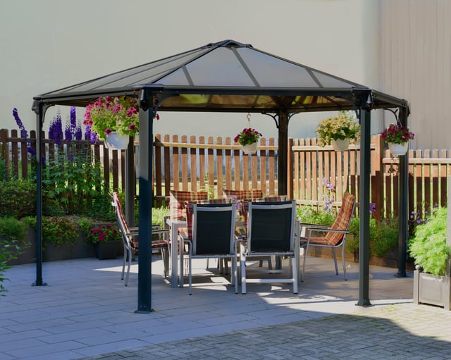 Gazebo Monaco in alluminio struttura grigio, copertura grigio scuro L 450 x P 390 x H 289.5 cm