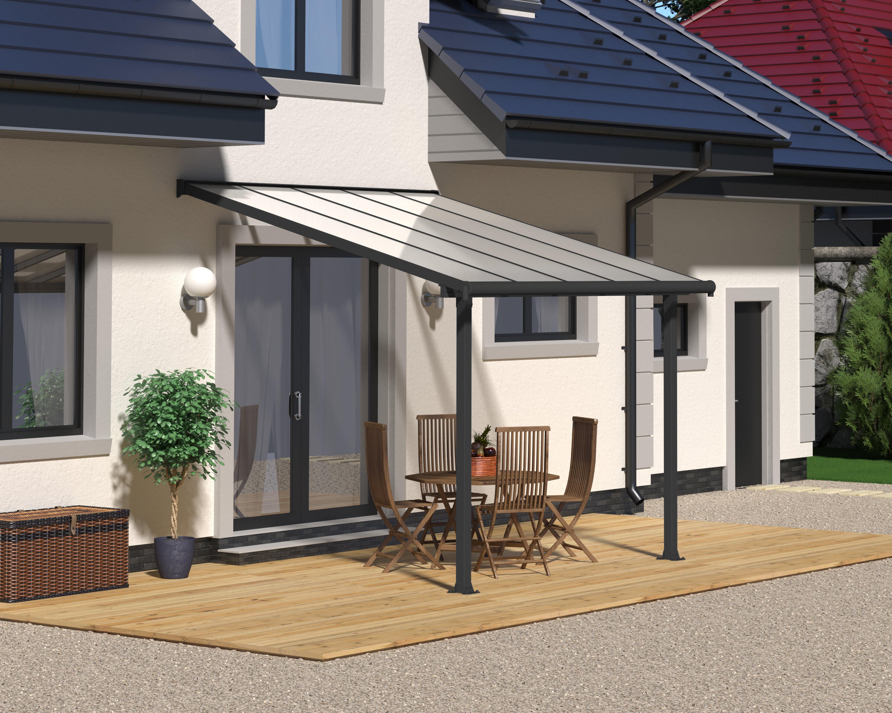 pergola de aluminio adosada canopia by palram de 307 x 300 cm gris  plata