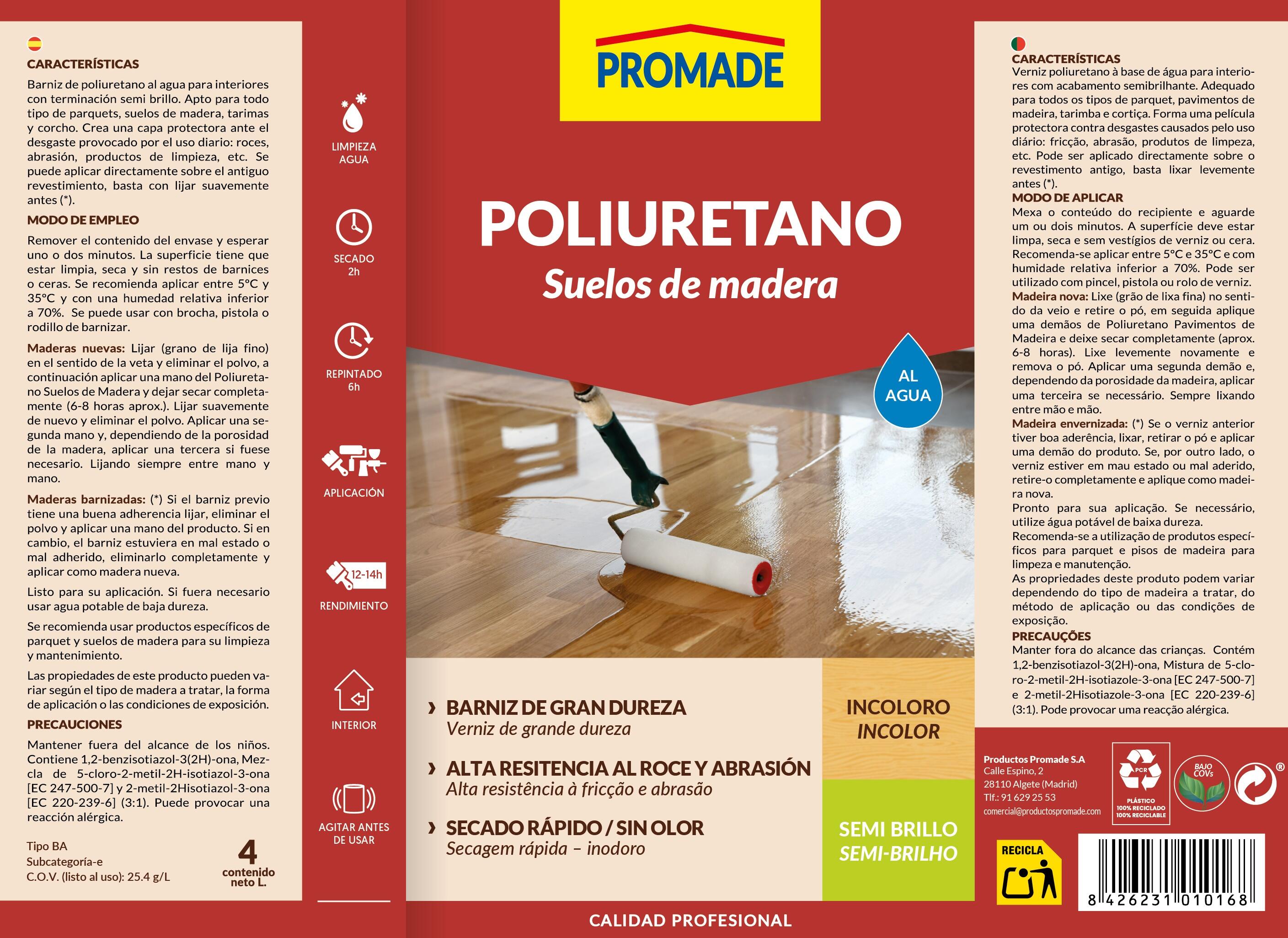 Barniz poliuretano para parquet PROMADE 4L - 4