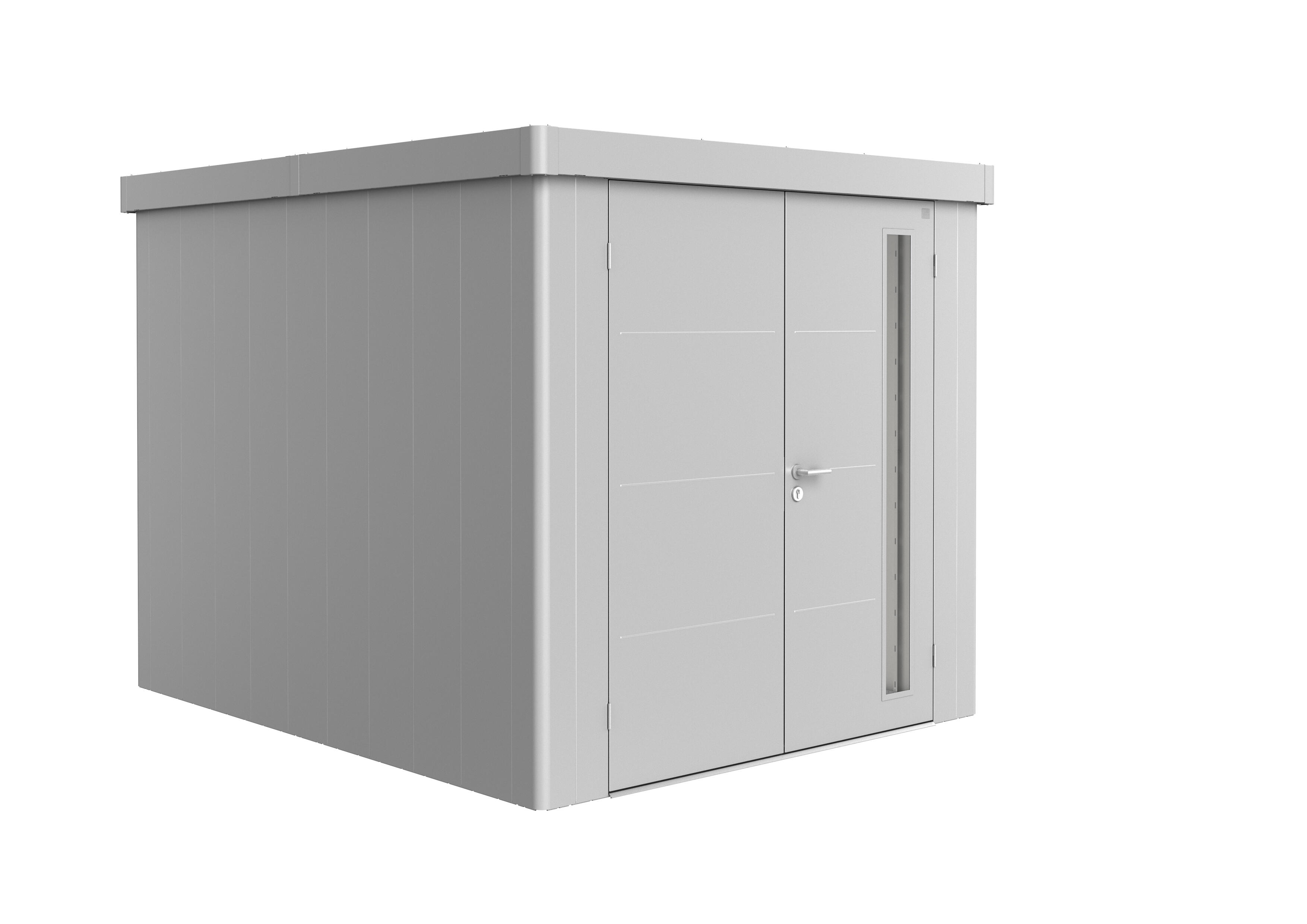 caseta de metal neo 3b de 236x222x292 cm y 689 m2 con 05 mm espesor y doble puerta abatible biohort