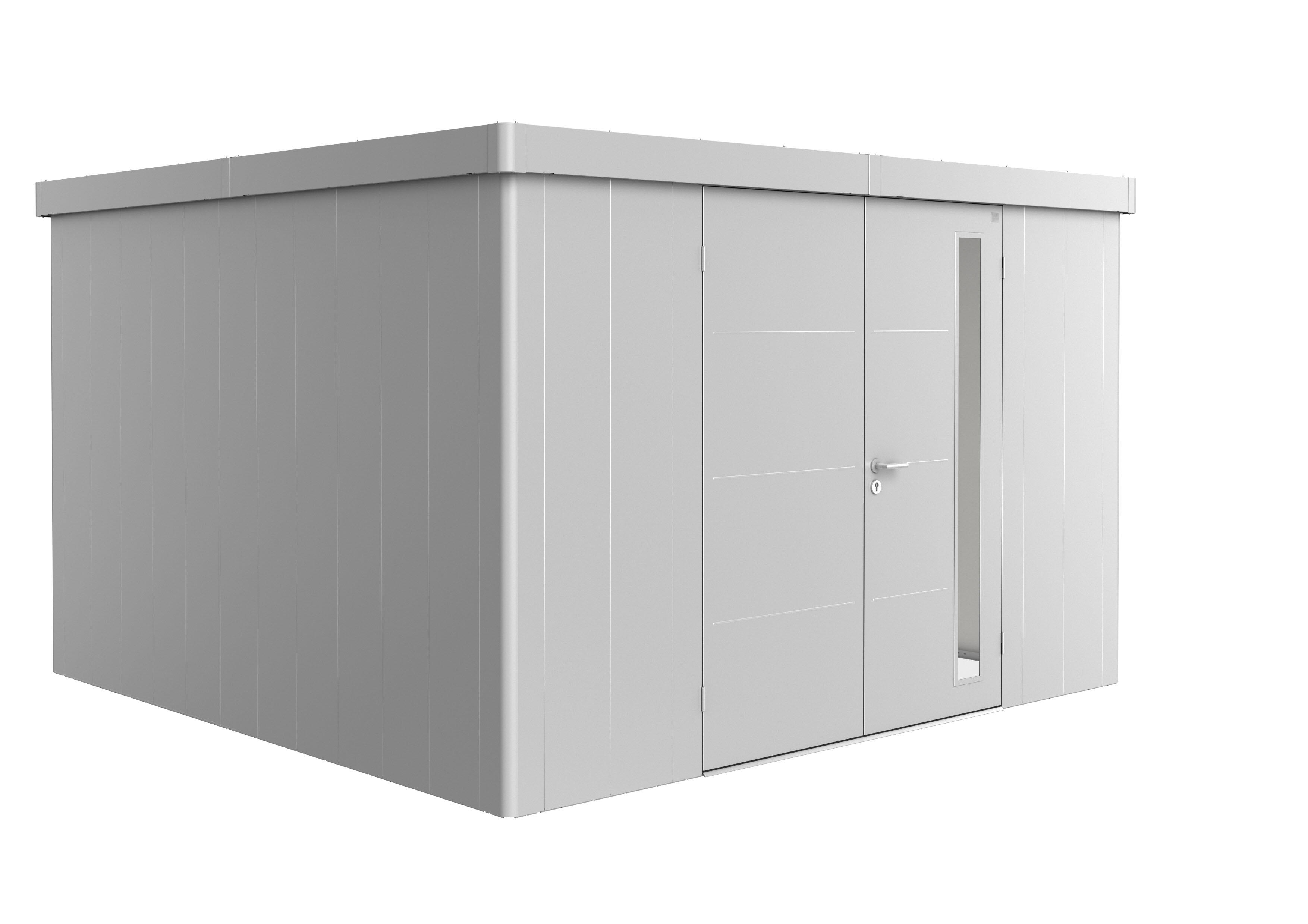 caseta de metal neo 4d de 348x222x348 cm y 1211 m2 con 05 mm espesor y doble puerta abatible biohort
