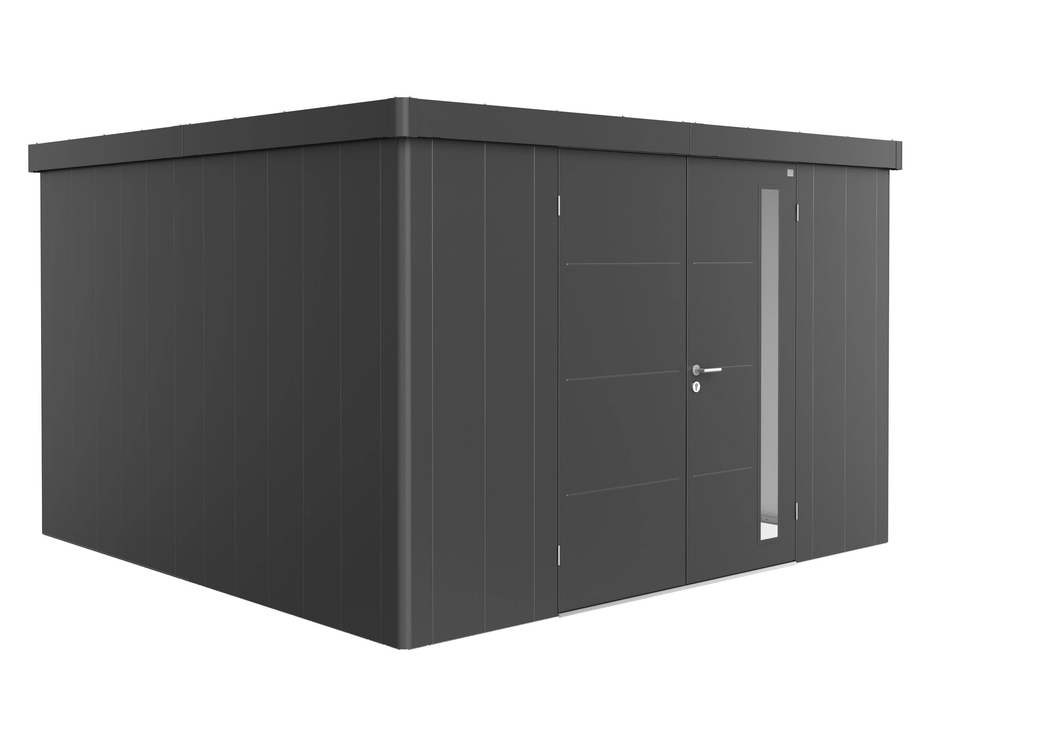 caseta de metal neo 4d de 348x222x348 cm y 1211 m2 con 05 mm espesor y doble puerta abatible biohort