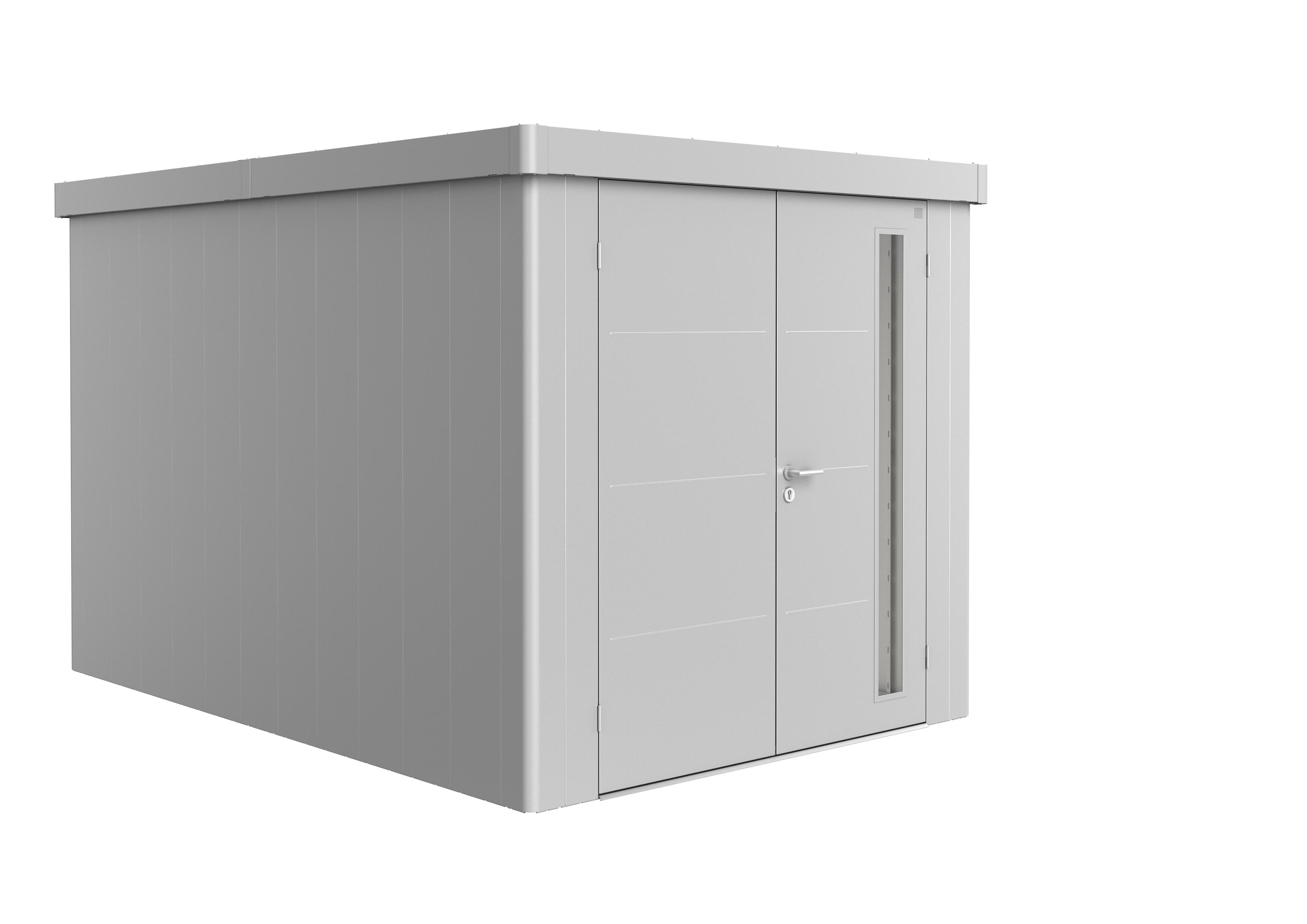 caseta de metal neo 4b de 236x222x348 cm y 821 m2 con 05 mm espesor y doble puerta abatible biohort