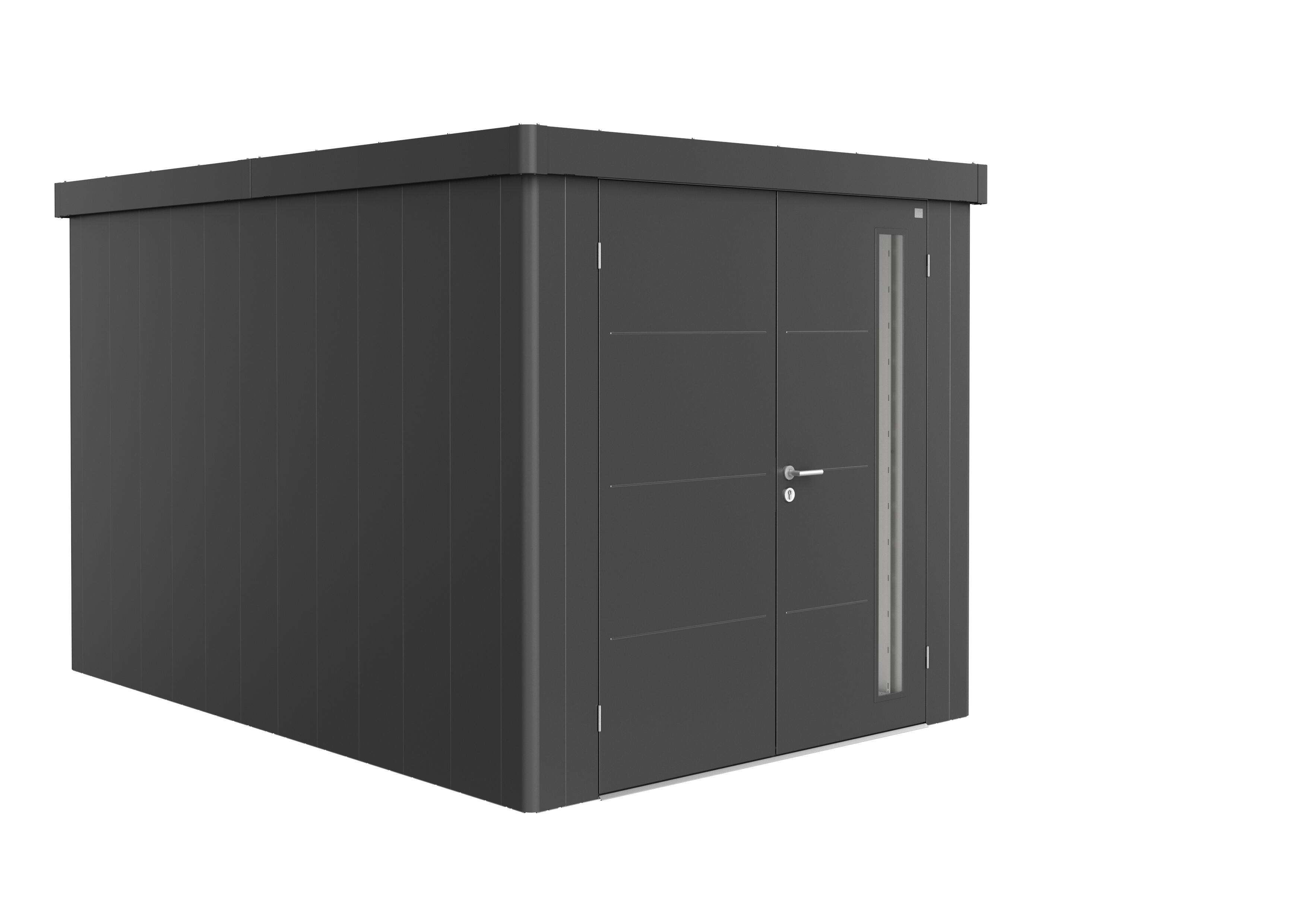 caseta de metal neo 4b de 236x222x348 cm y 821 m2 con 05 mm espesor y doble puerta abatible biohort
