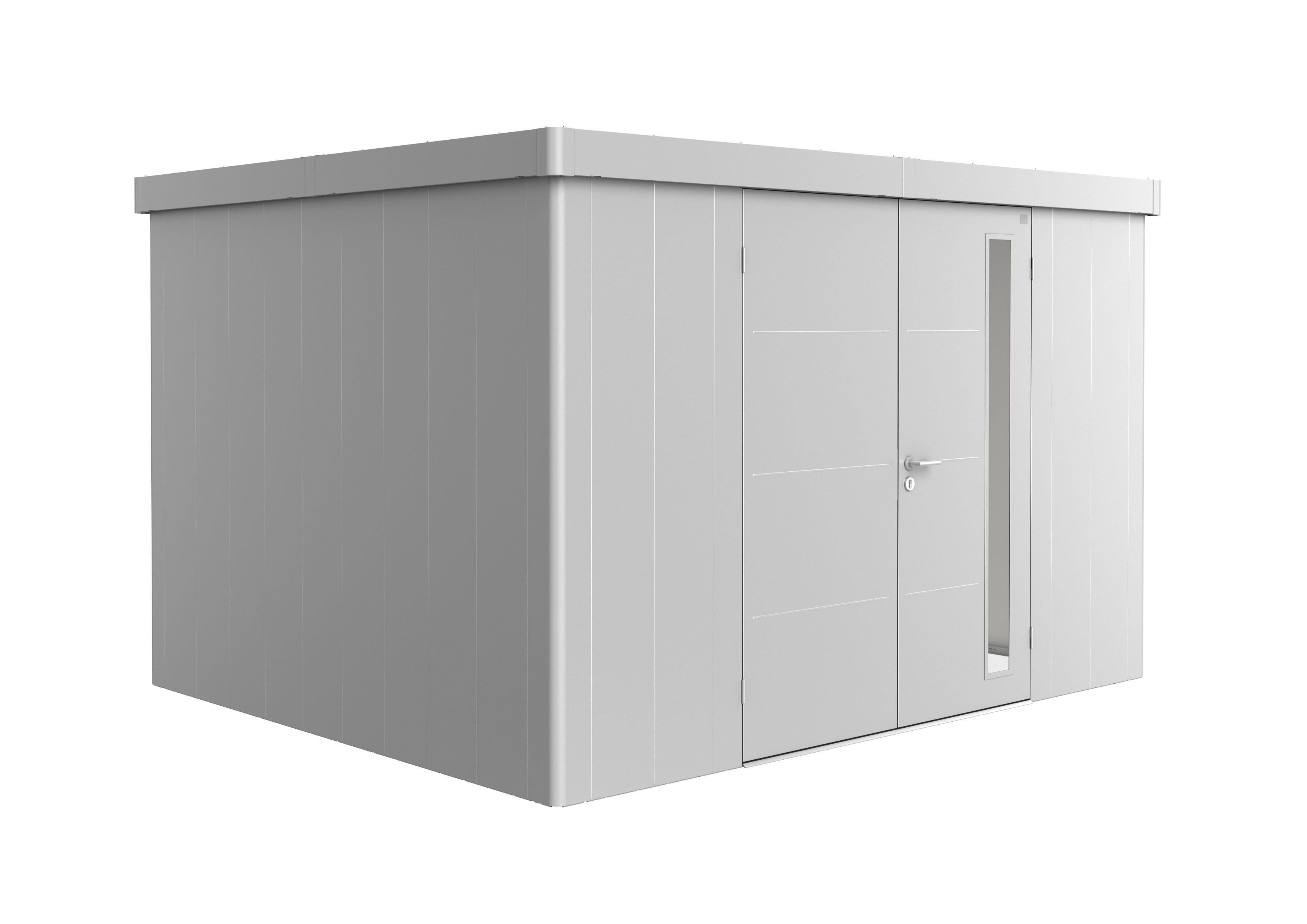 caseta de metal neo 3d de 348x222x292 cm y 1016 m2 con 05 mm espesor y doble puerta abatible biohort