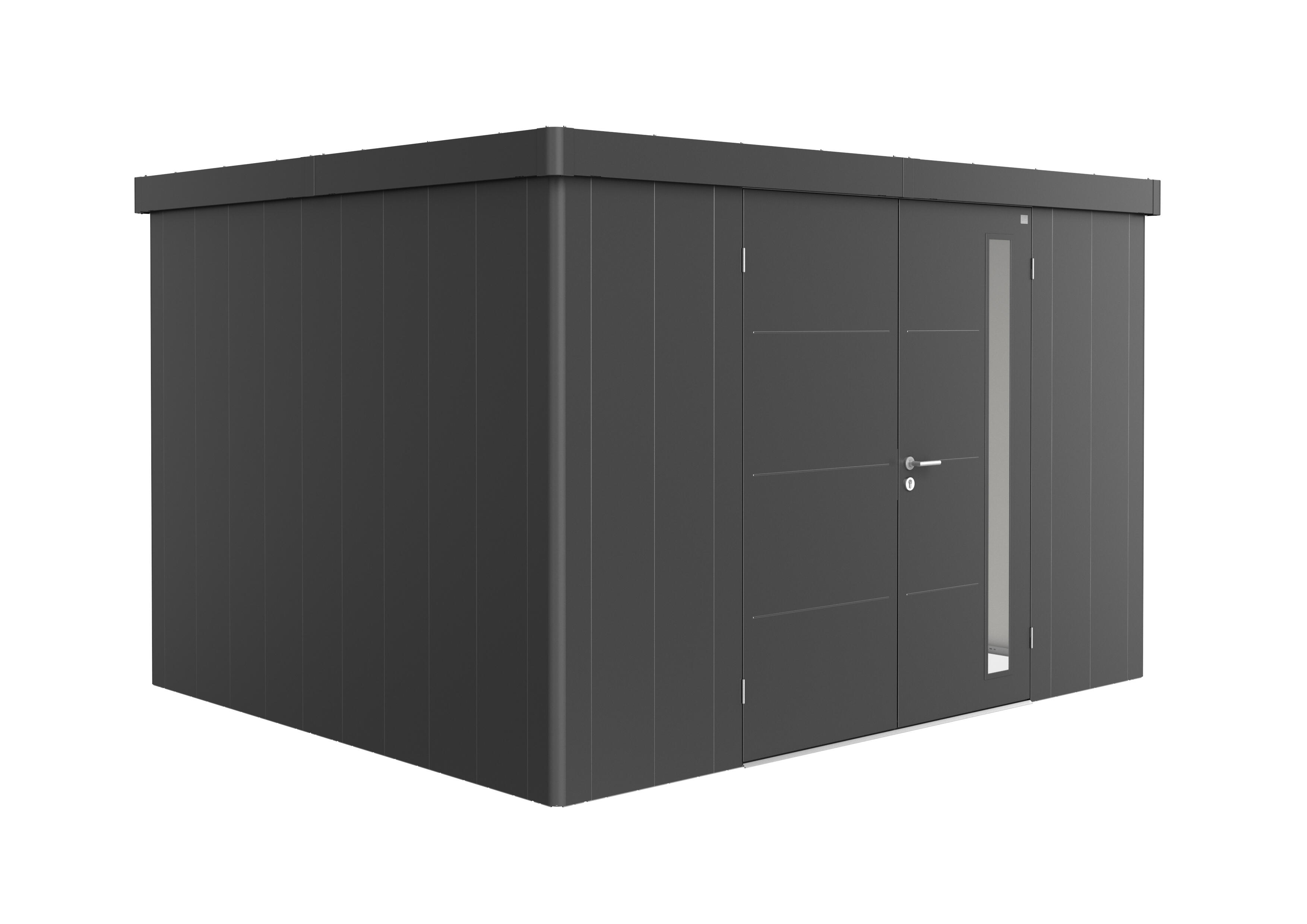 caseta de metal neo 3d de 348x222x292 cm y 1016 m2 con 05 mm espesor y doble puerta abatible biohort