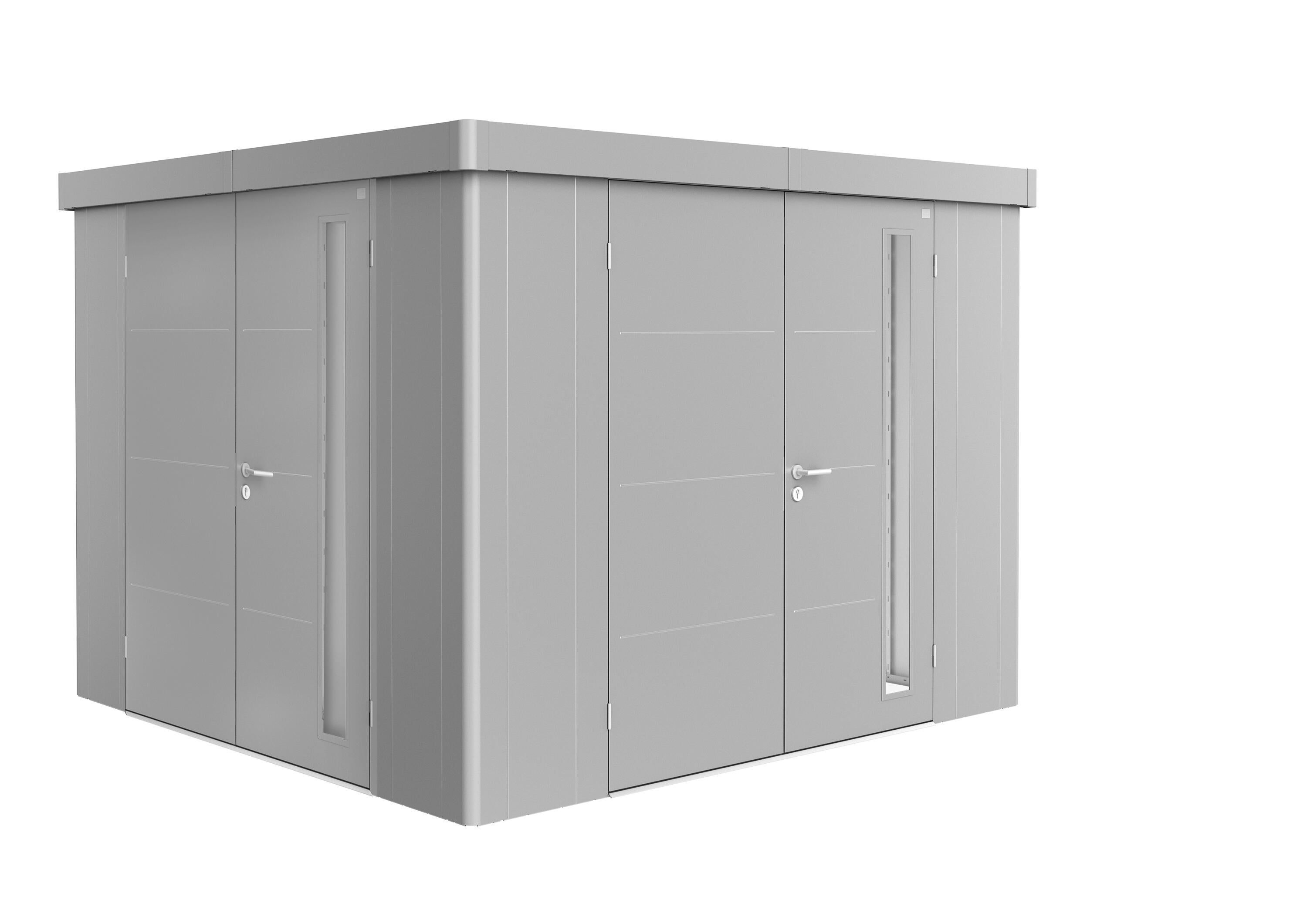 caseta de metal neo 3c de 292x222x292 cm y 852 m2 con 05 mm espesor y doble puerta corredera biohort