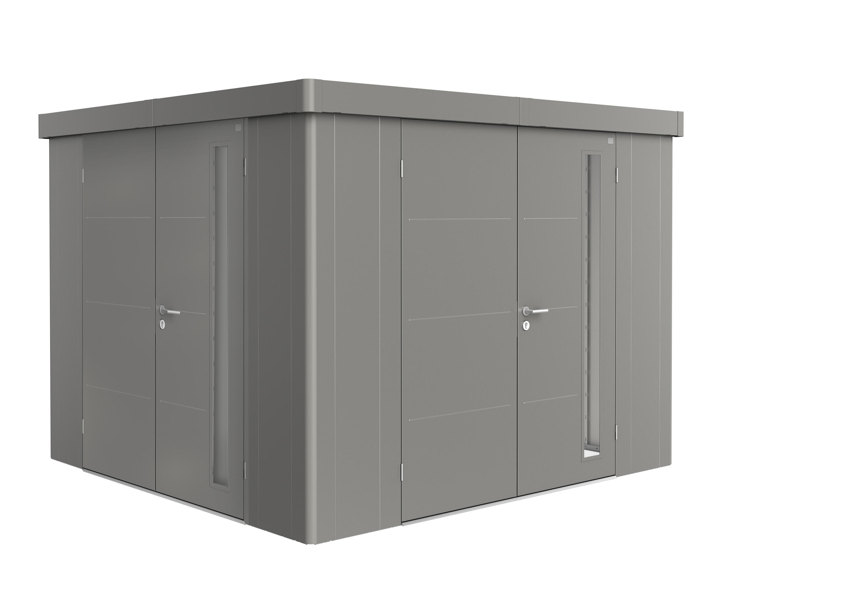 caseta de metal neo 3c de 292x222x292 cm y 852 m2 con 05 mm espesor y doble puerta abatible biohort