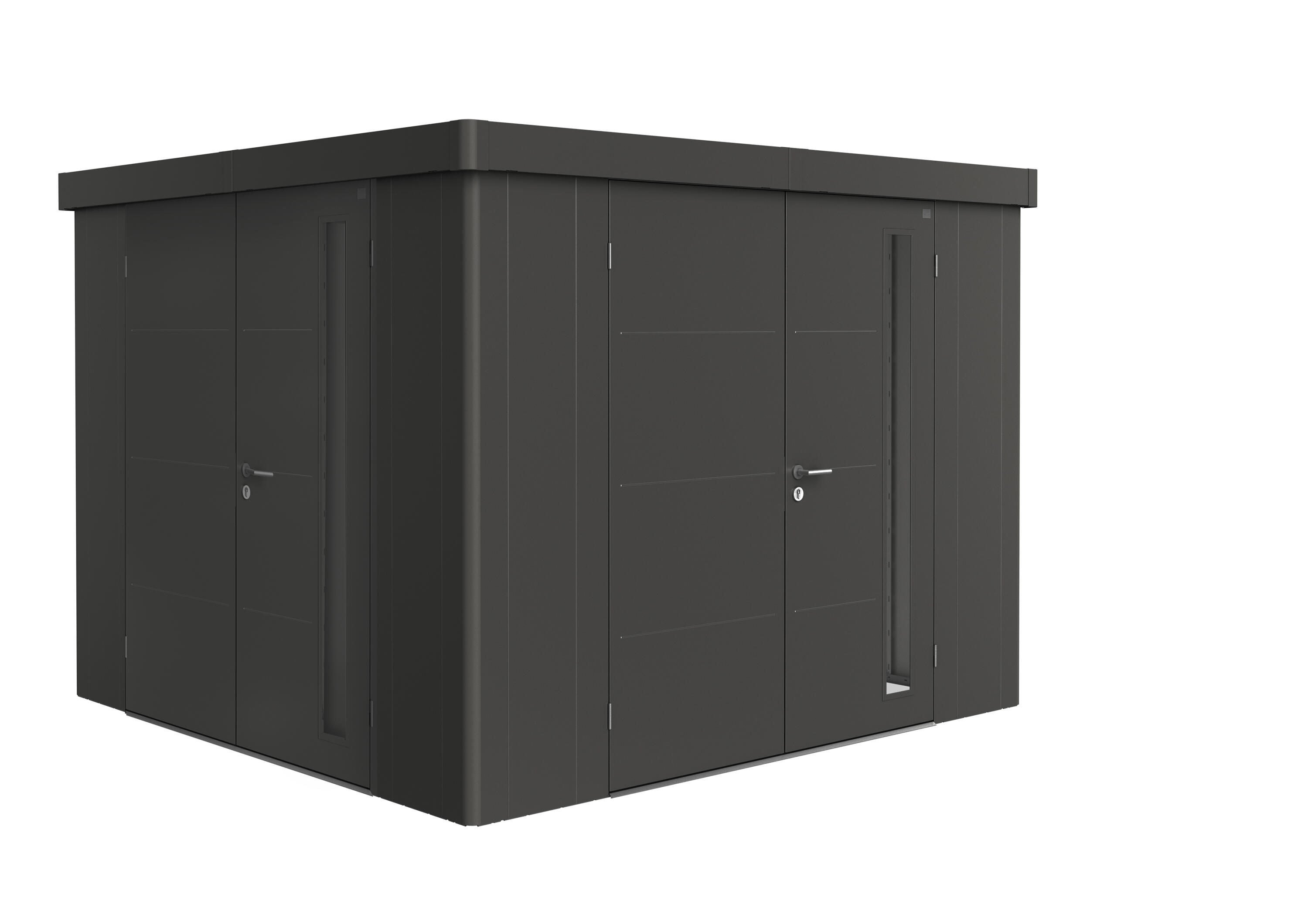 caseta de metal neo 3c de 292x222x292 cm y 852 m2 con 05 mm espesor y doble puerta abatible biohort