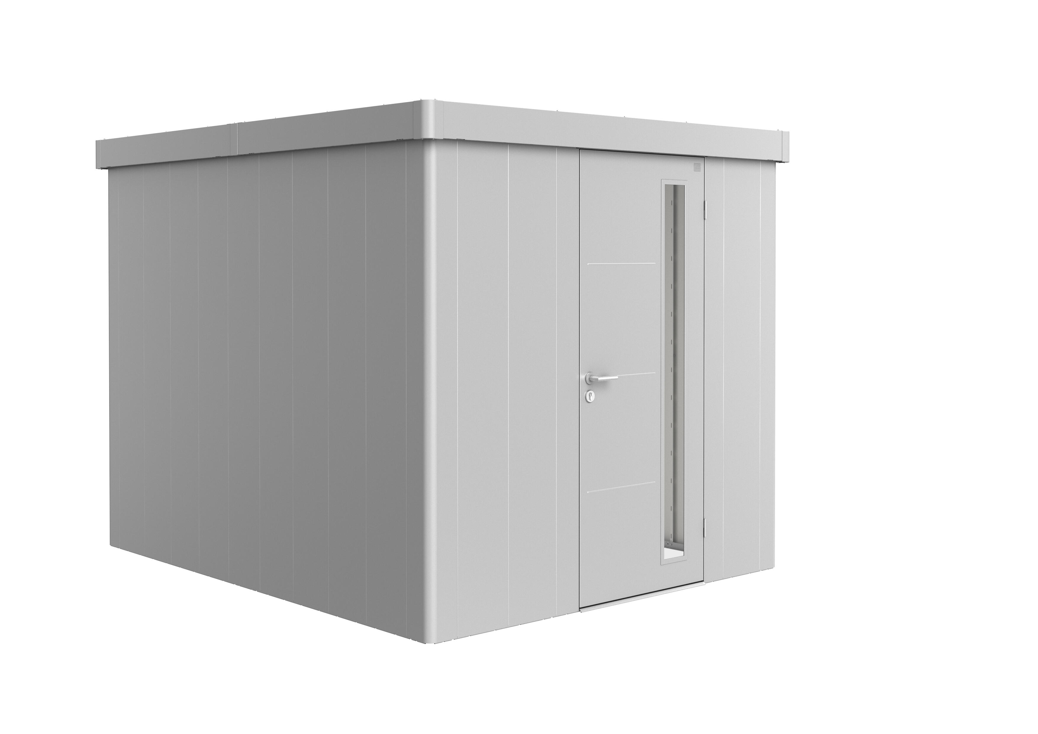 Caseta de metal neo 3b de 236x222x292 cm y 6.89 m2 con 0,5 mm espesor y puerta abatible biohort