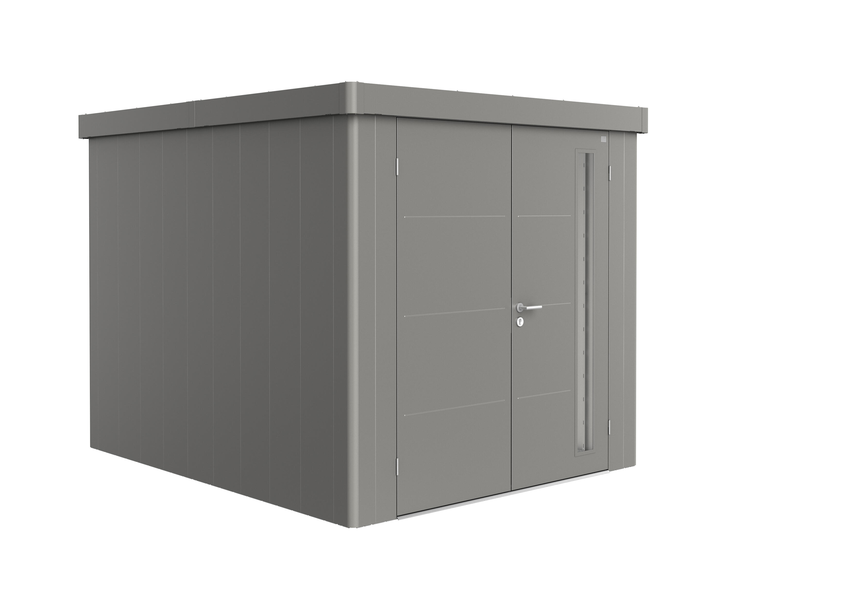 caseta de metal neo 3b de 236x222x292 cm y 689 m2 con 05 mm espesor y doble puerta abatible biohort