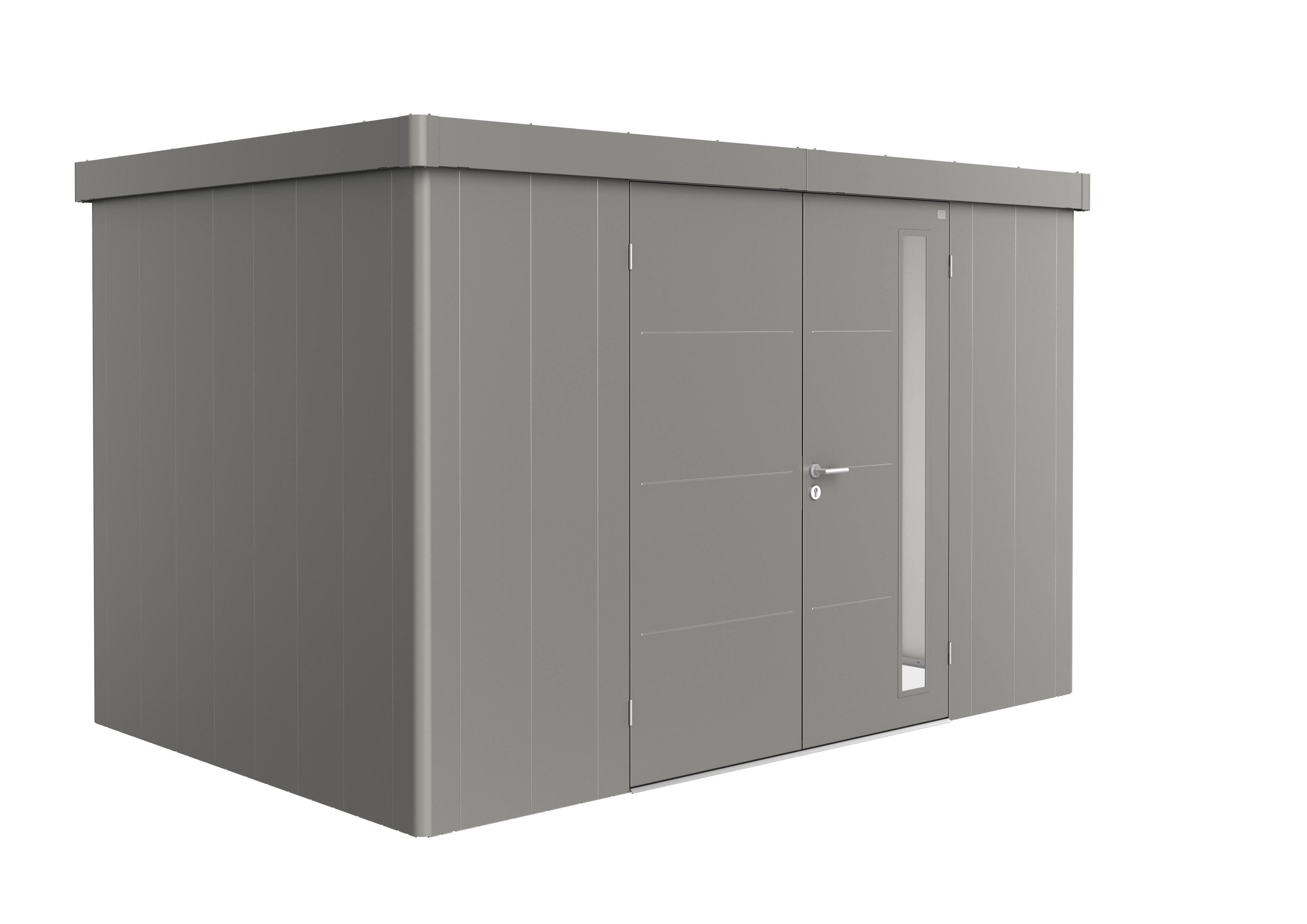 caseta de metal neo 2d de 348x222x236 cm y 821 m2 con 05 mm espesor y doble puerta abatible biohort