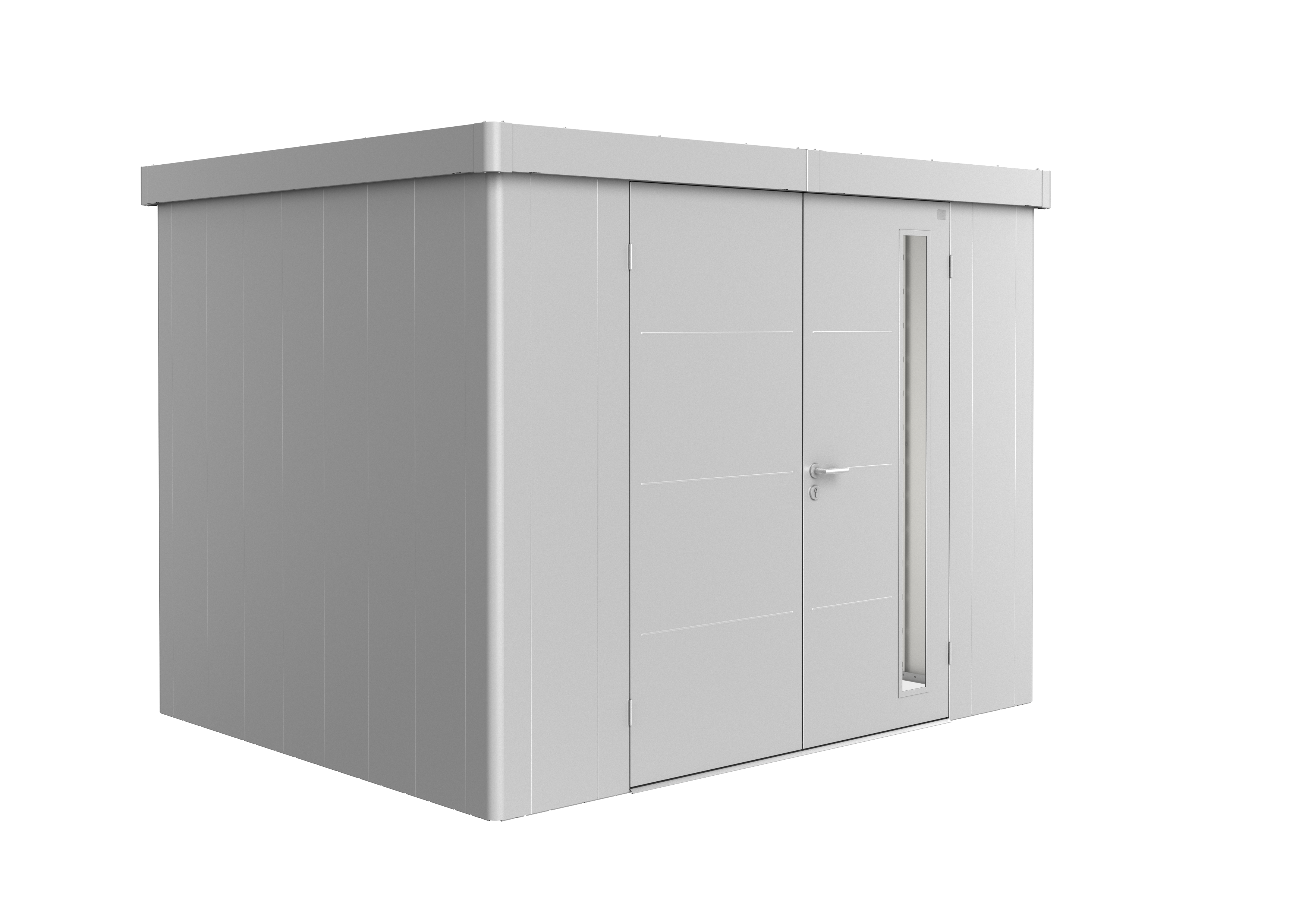caseta de metal neo 2c de 292x222x236 cm y 689 m2 con 05 mm espesor y doble puerta abatible biohort