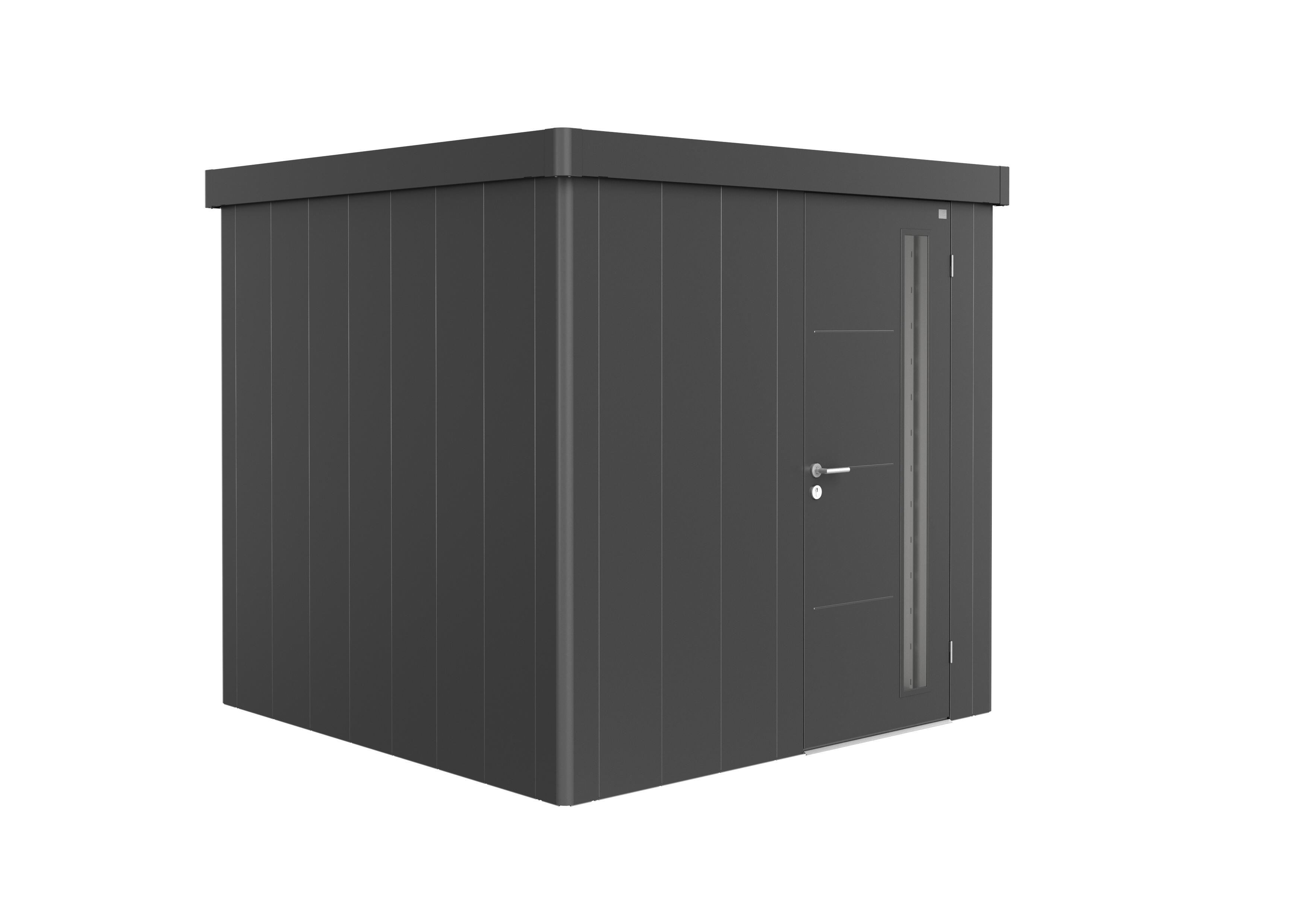 caseta de metal neo 2b de 236x222x236 cm y 56 m2 con 05 mm espesor y puerta abatible biohort