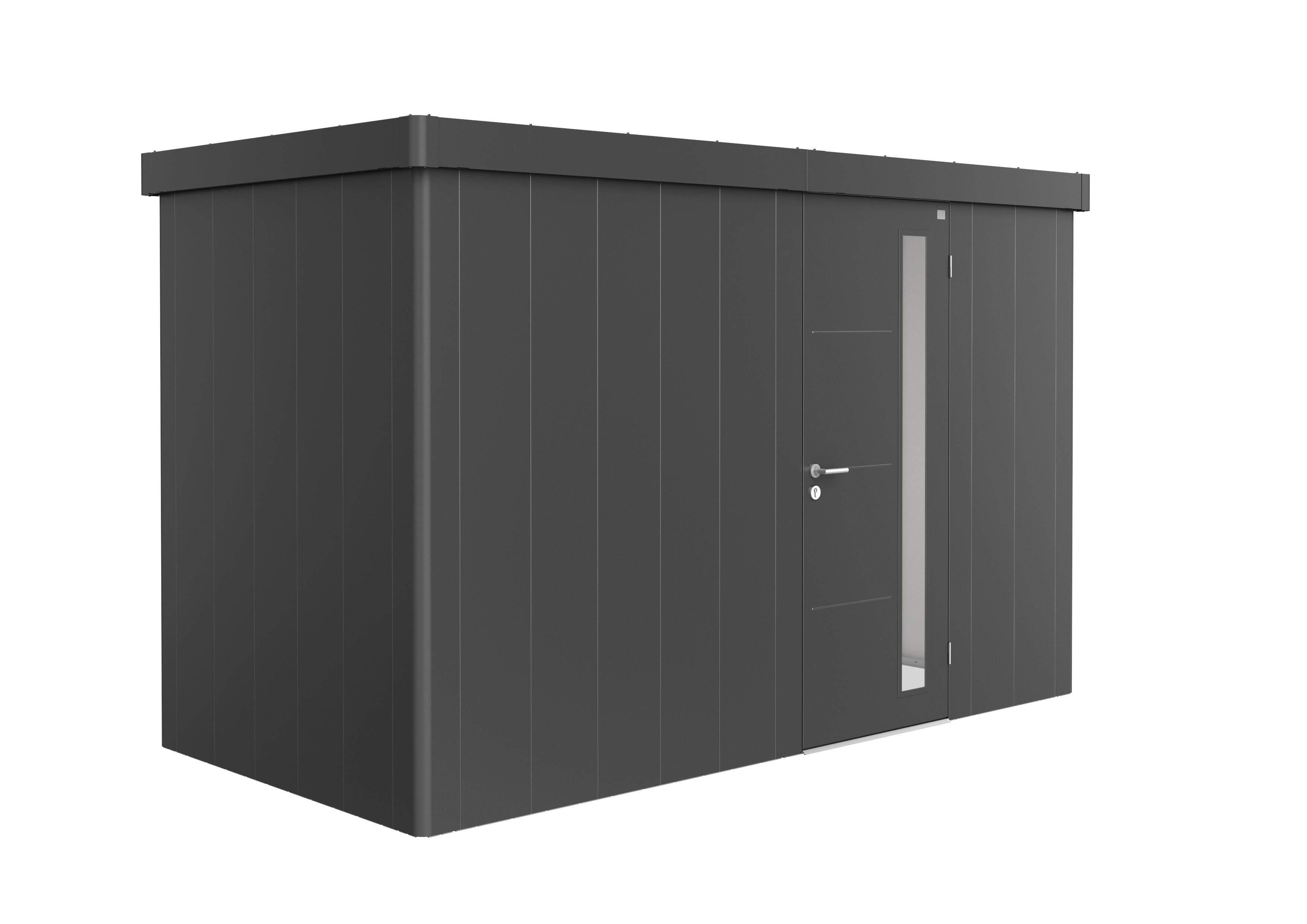 caseta de metal neo de 222x348x180 cm y 626 m2 con 05 mm espesor y puerta abatible biohort