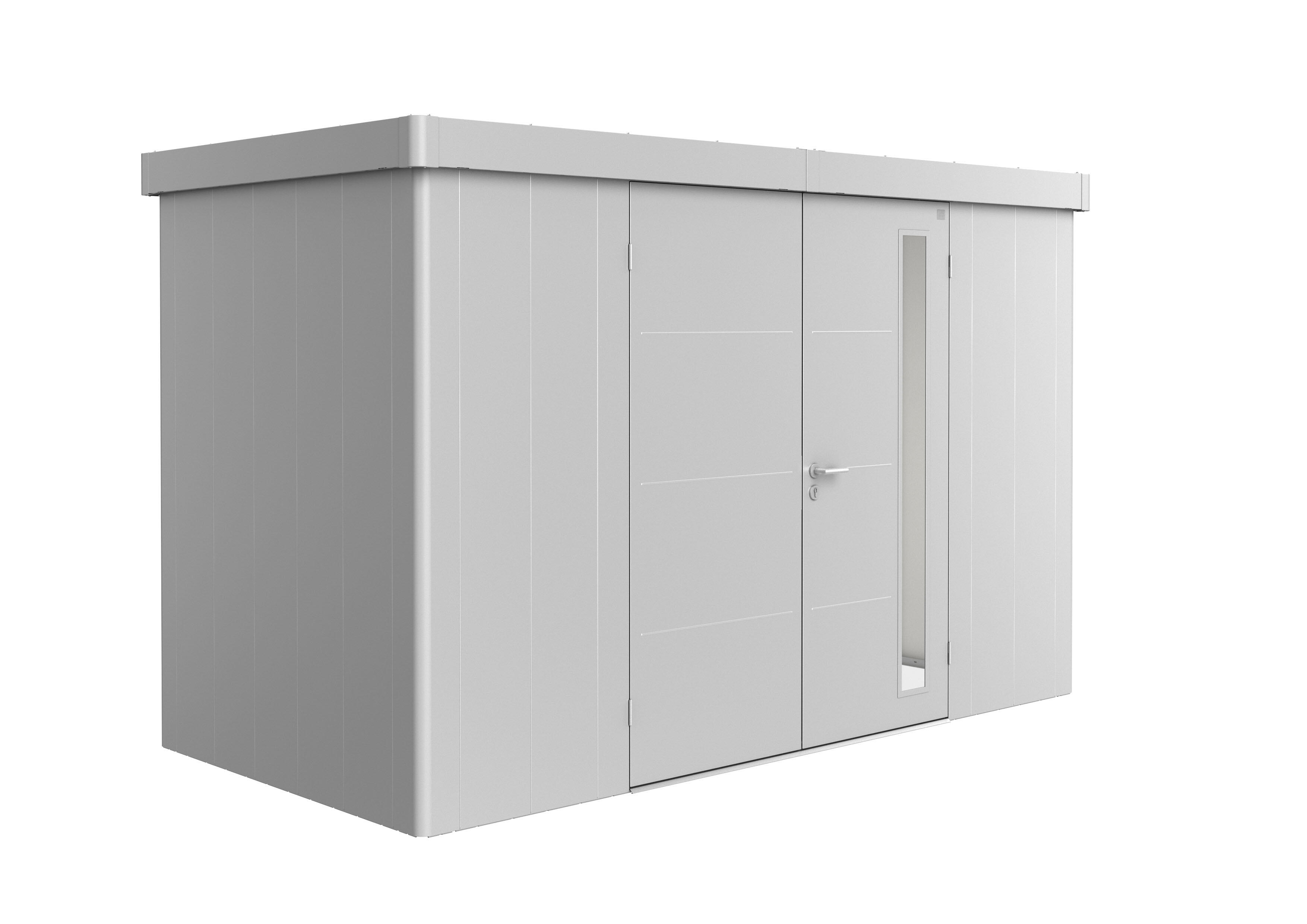 caseta de metal neo 1d de 348x222x180 cm y 626 m2 con 05 mm espesor y doble puerta abatible biohort