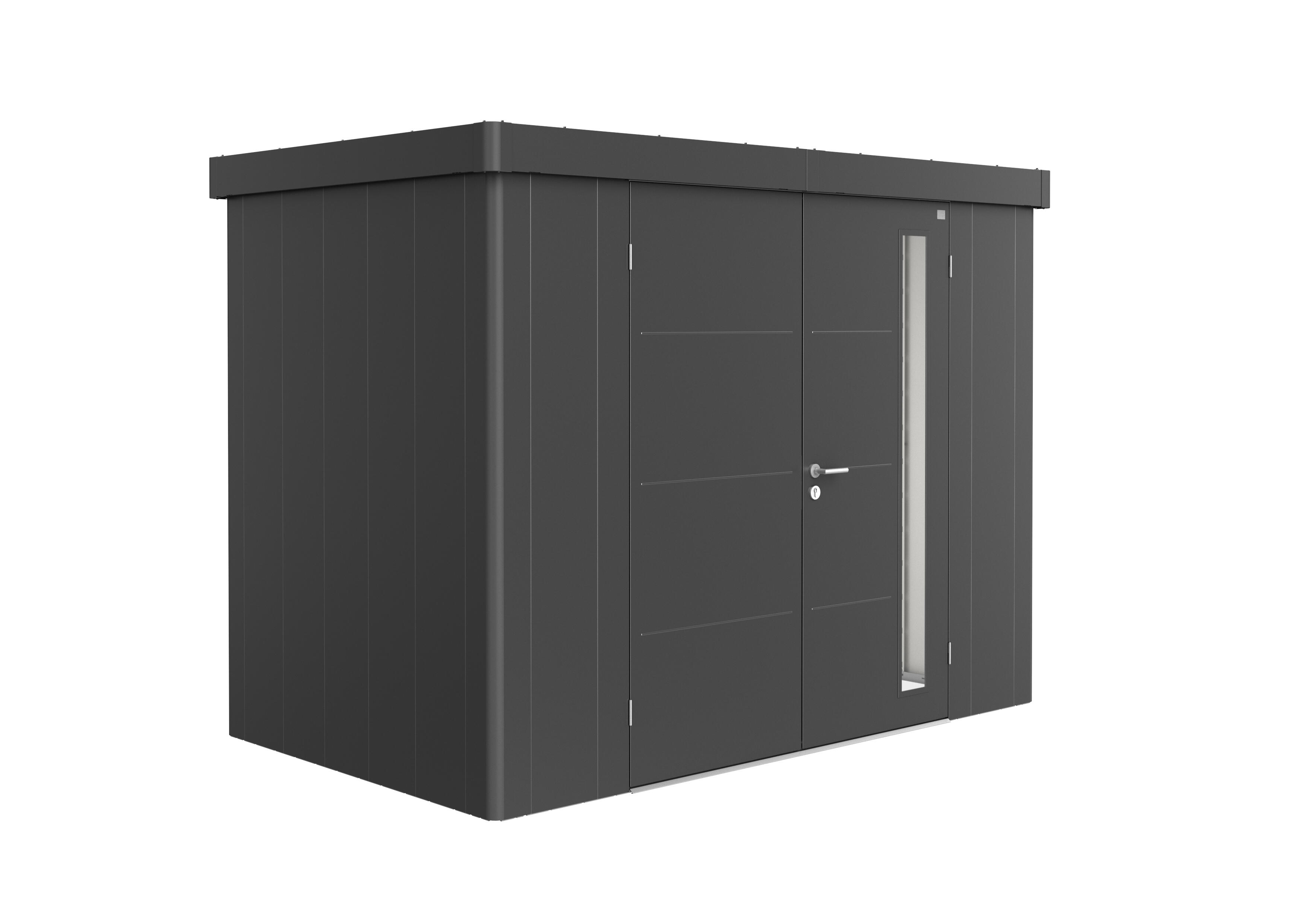 caseta de metal neo de 222x292x180 cm y 525 m2 con 05 mm espesor y doble puerta abatible biohort
