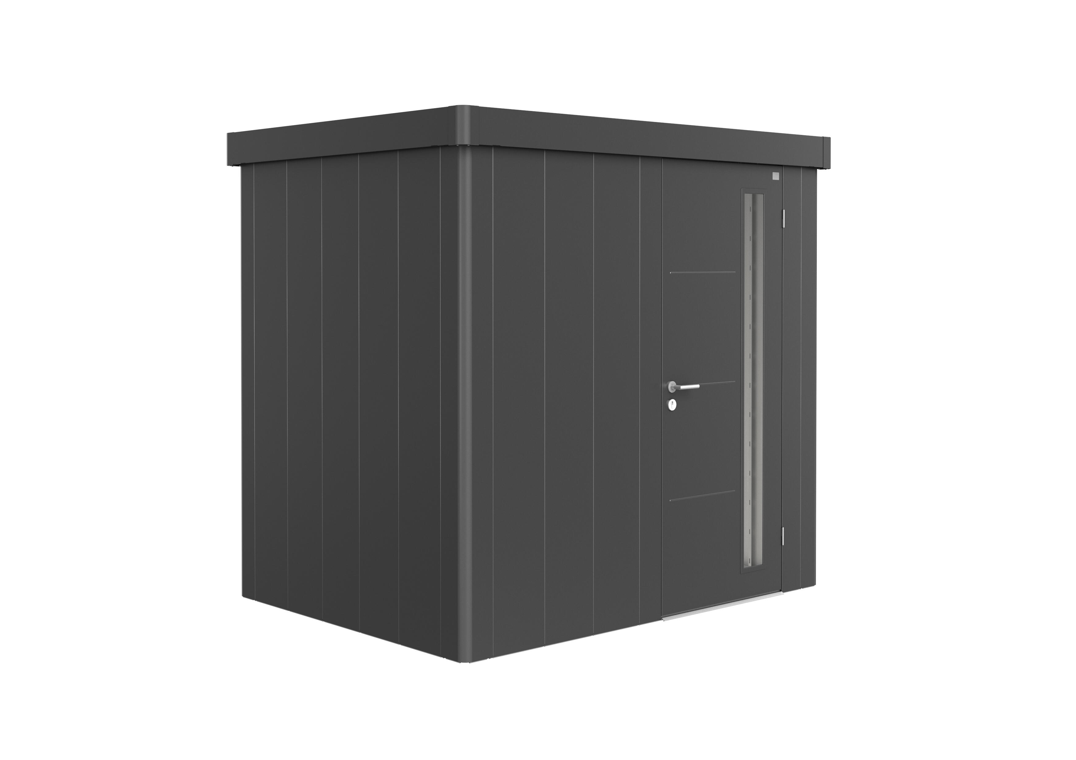 caseta de metal neo de 222x236x180 cm y 424 m2 con 05 mm espesor y puerta abatible biohort