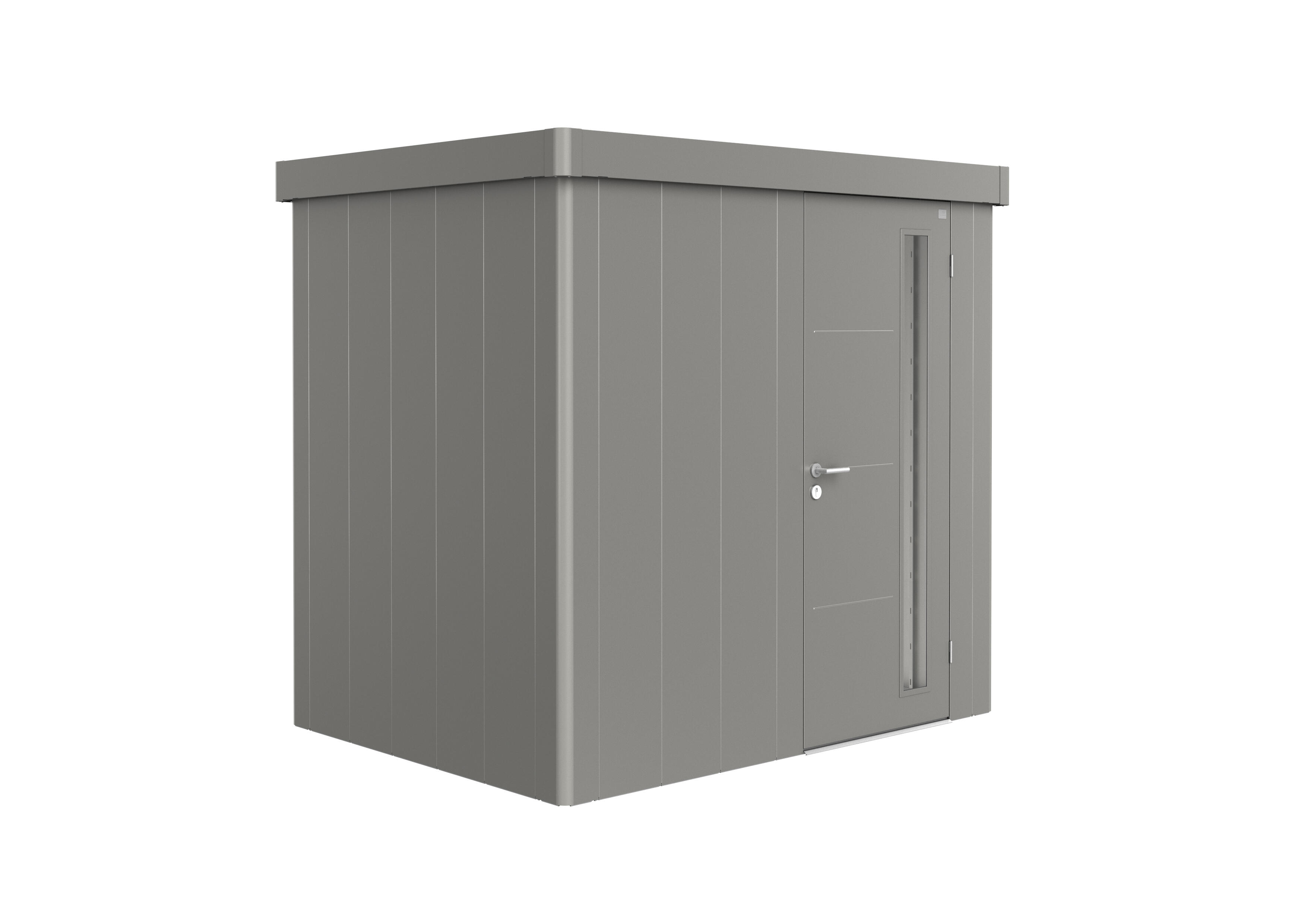 caseta de metal neo de 222x236x180 cm y 424 m2 con 05 mm espesor y puerta abatible biohort