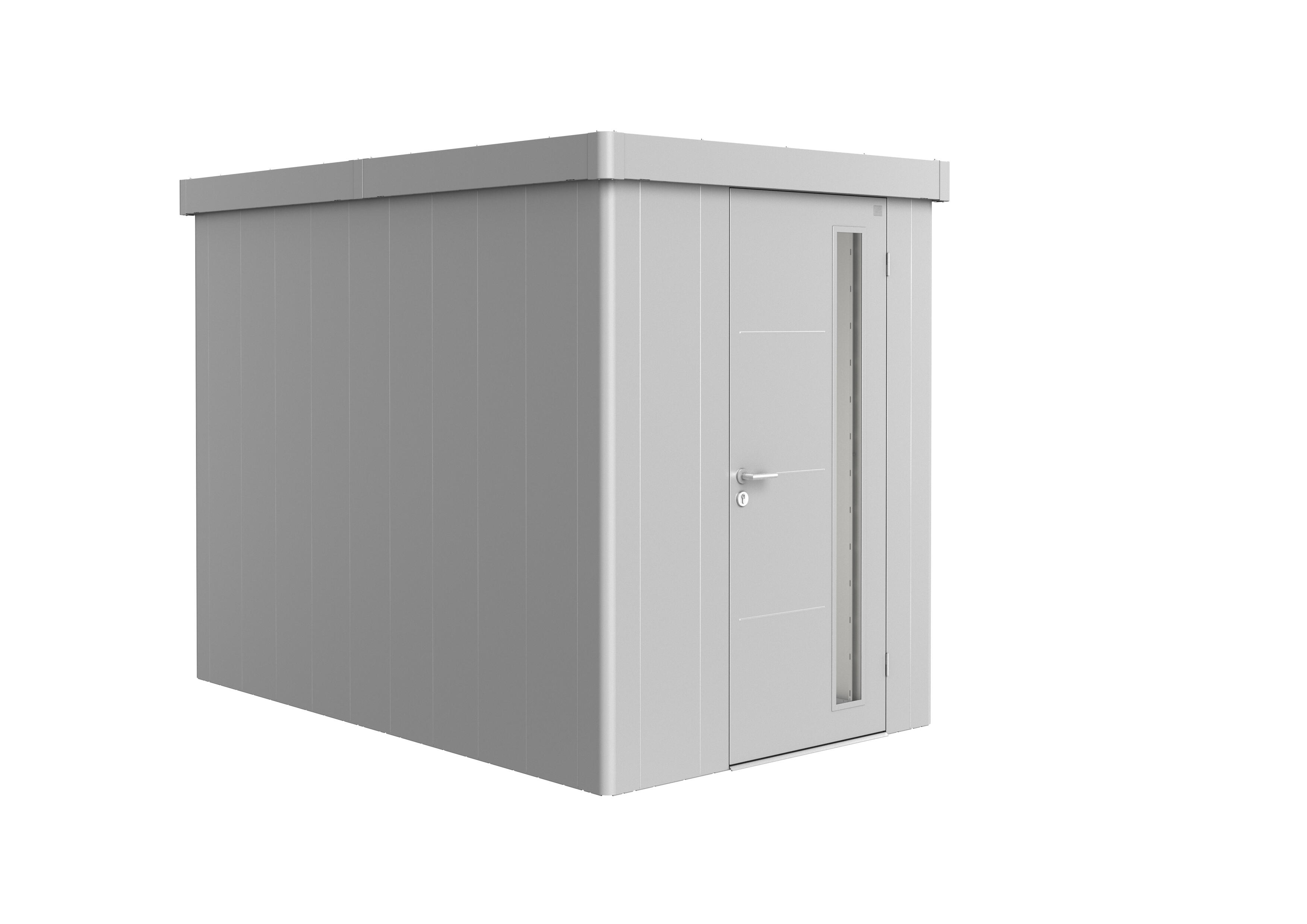 caseta de metal neo 2d de 348x222x236 cm y 821 m2 con 05 mm espesor y puerta abatible biohort