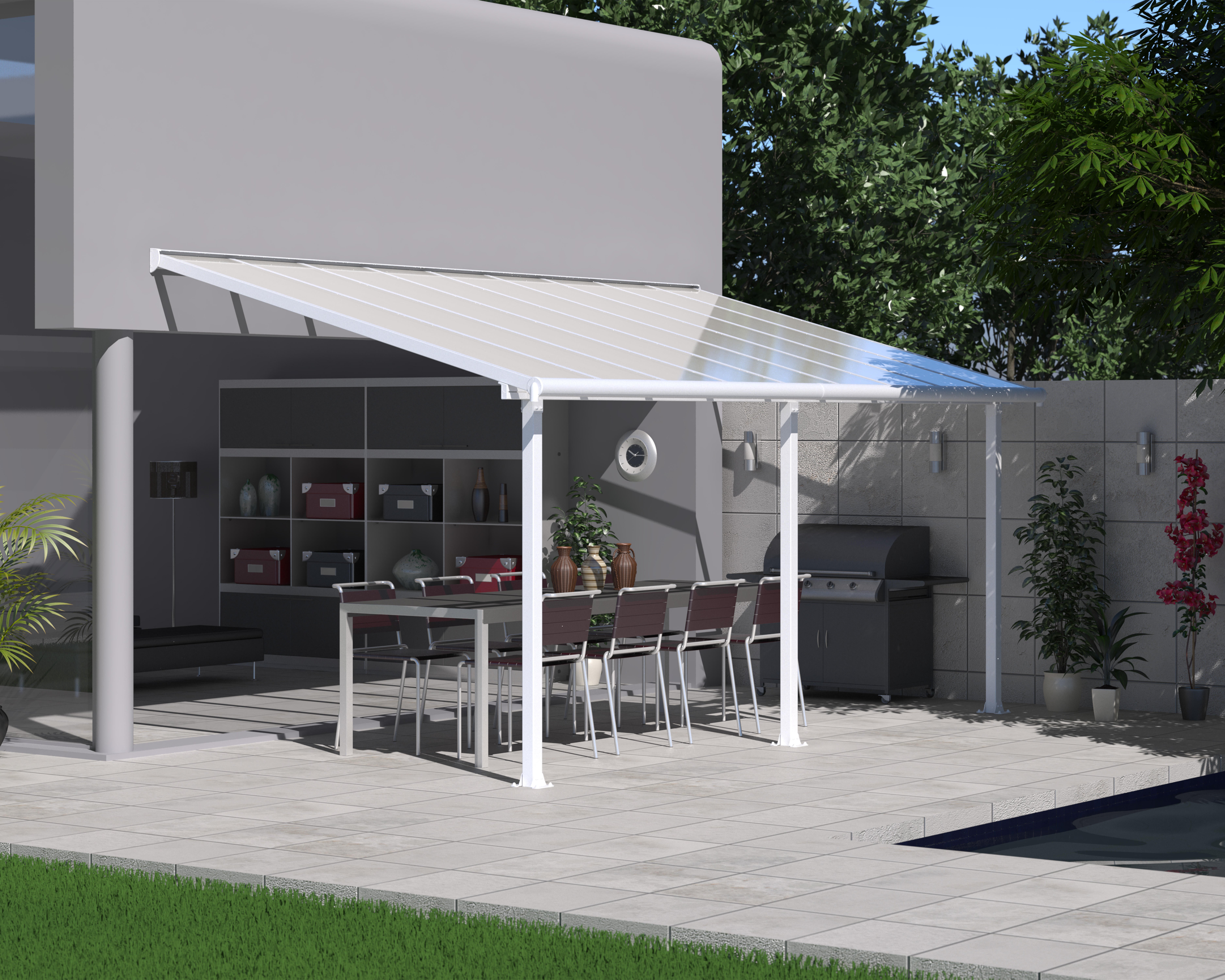 Pergola in alluminio bianco addossata copertura mobile senza rivestimento 300x546 cm - Olympia CANOPIA BY PALRAM - 5