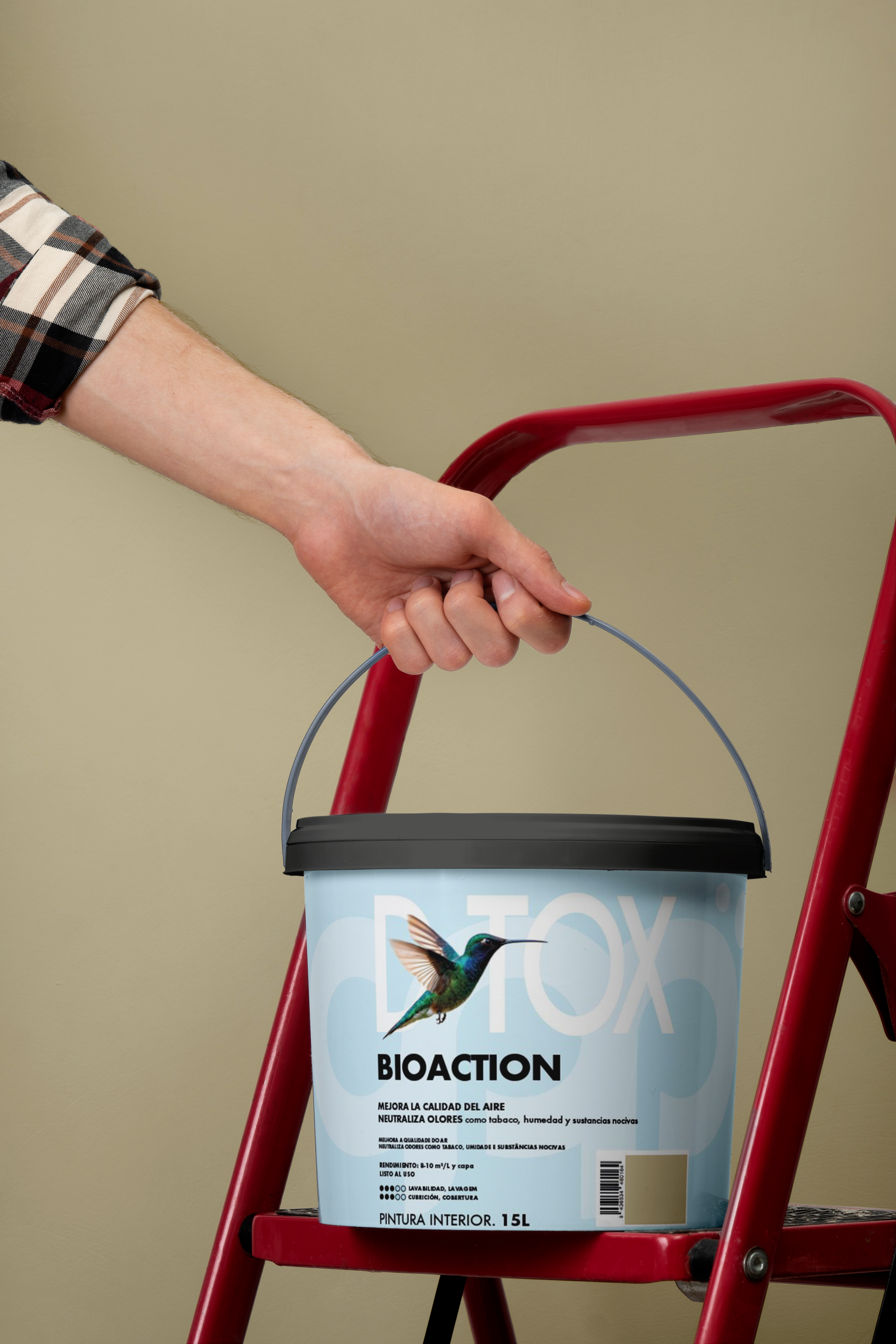 Pintura de interior dtox cpp color kaki suave mate 15l para paredes y techos