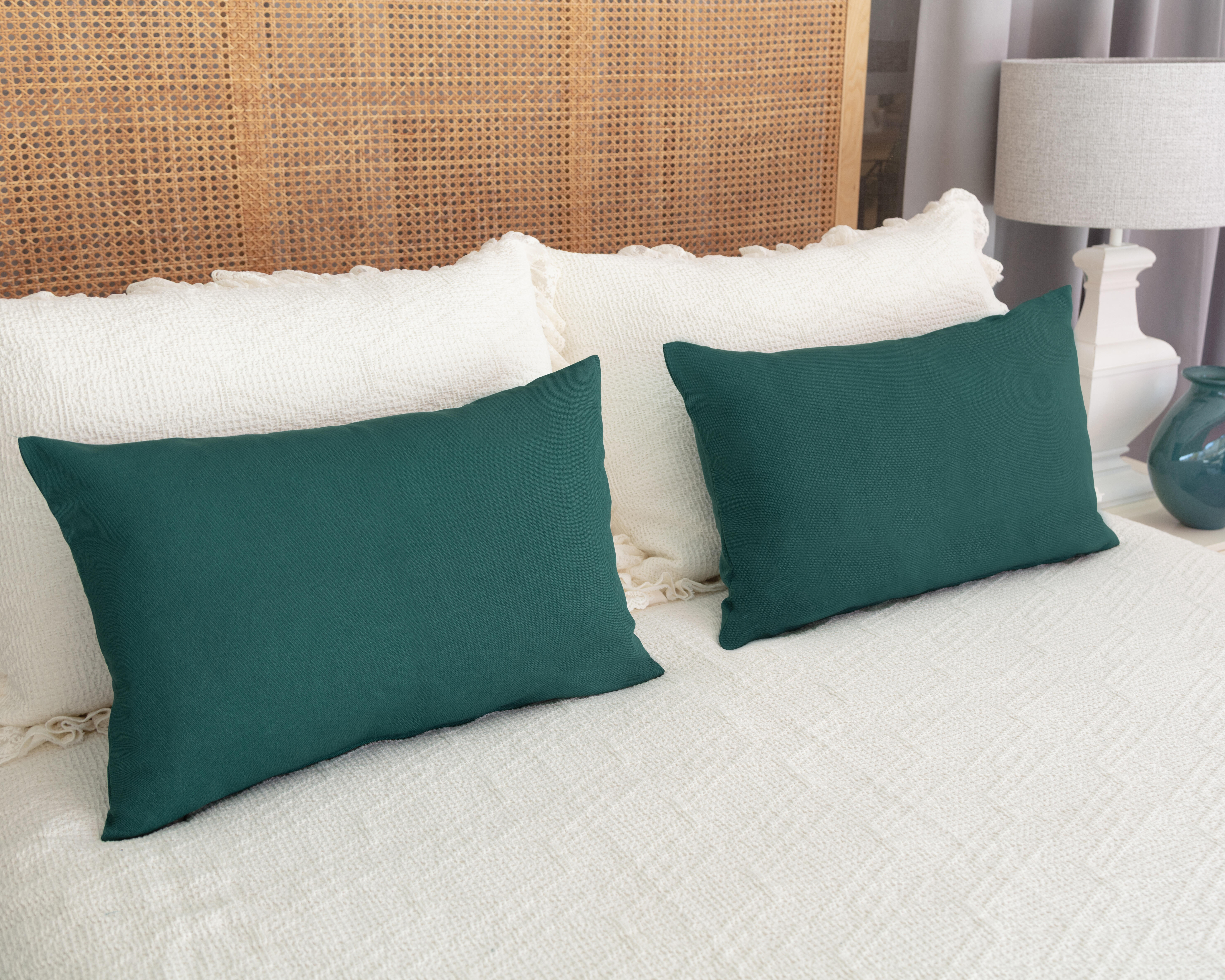 Funda de cojín rectangular Horizon algodón poliéster liso verde pato con cremallera 60 x 40 cm - 3