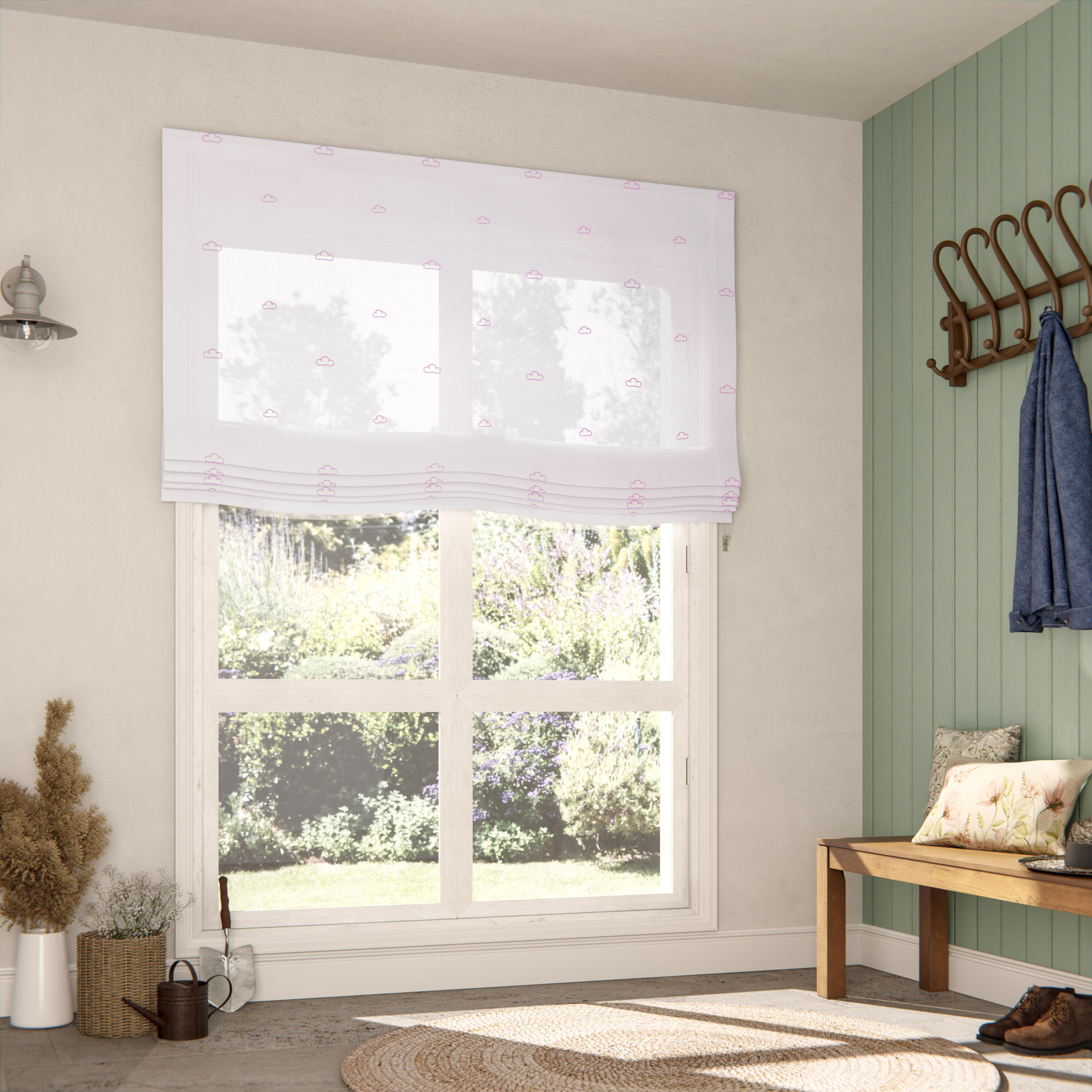 Estor plegable paqueto semi-trasparente con cadena nubes poliéster nube rosa de 180x250 cm