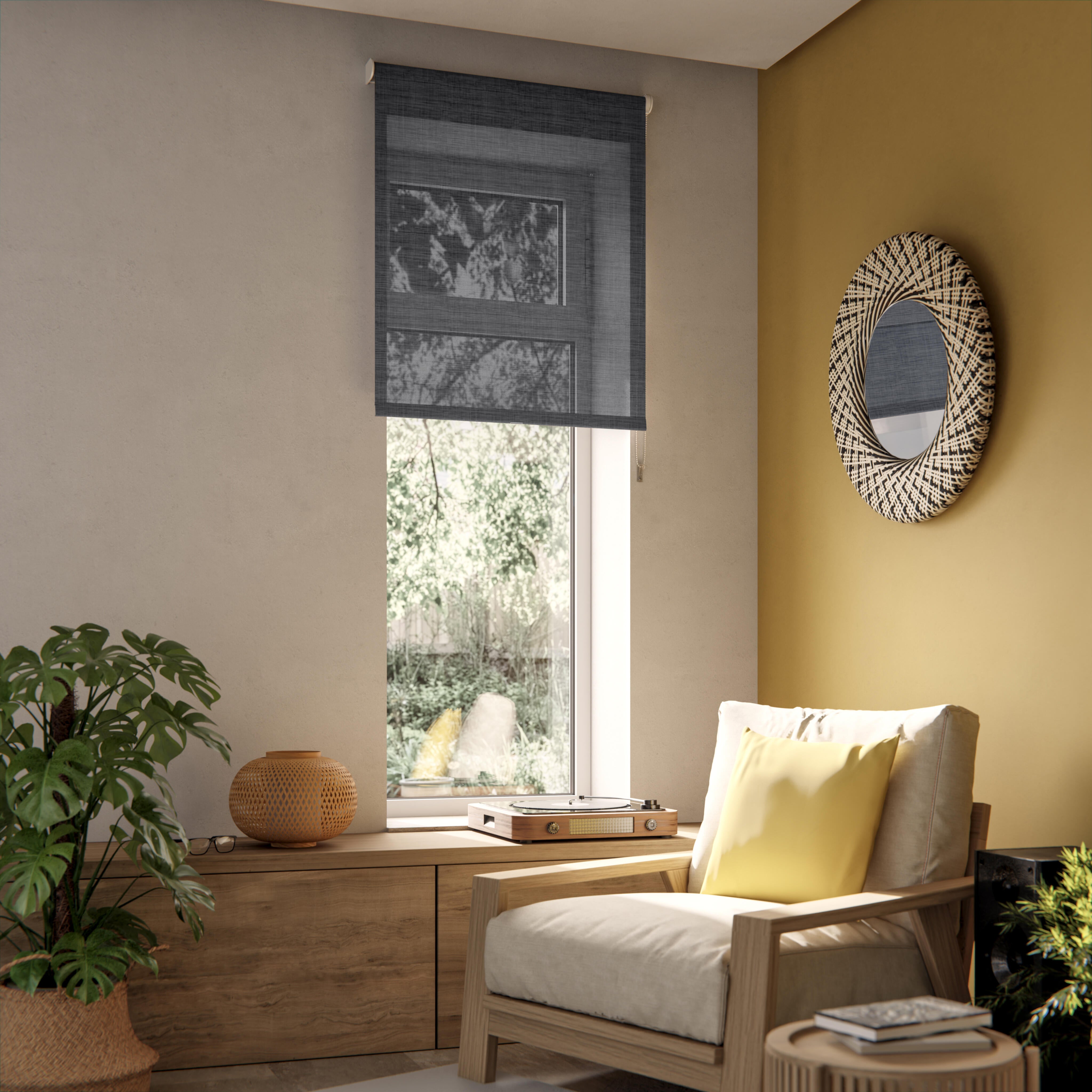 Estor enrollable screen 5% térmico con cadena texture pvc liso gris oscuro de 90x250cm