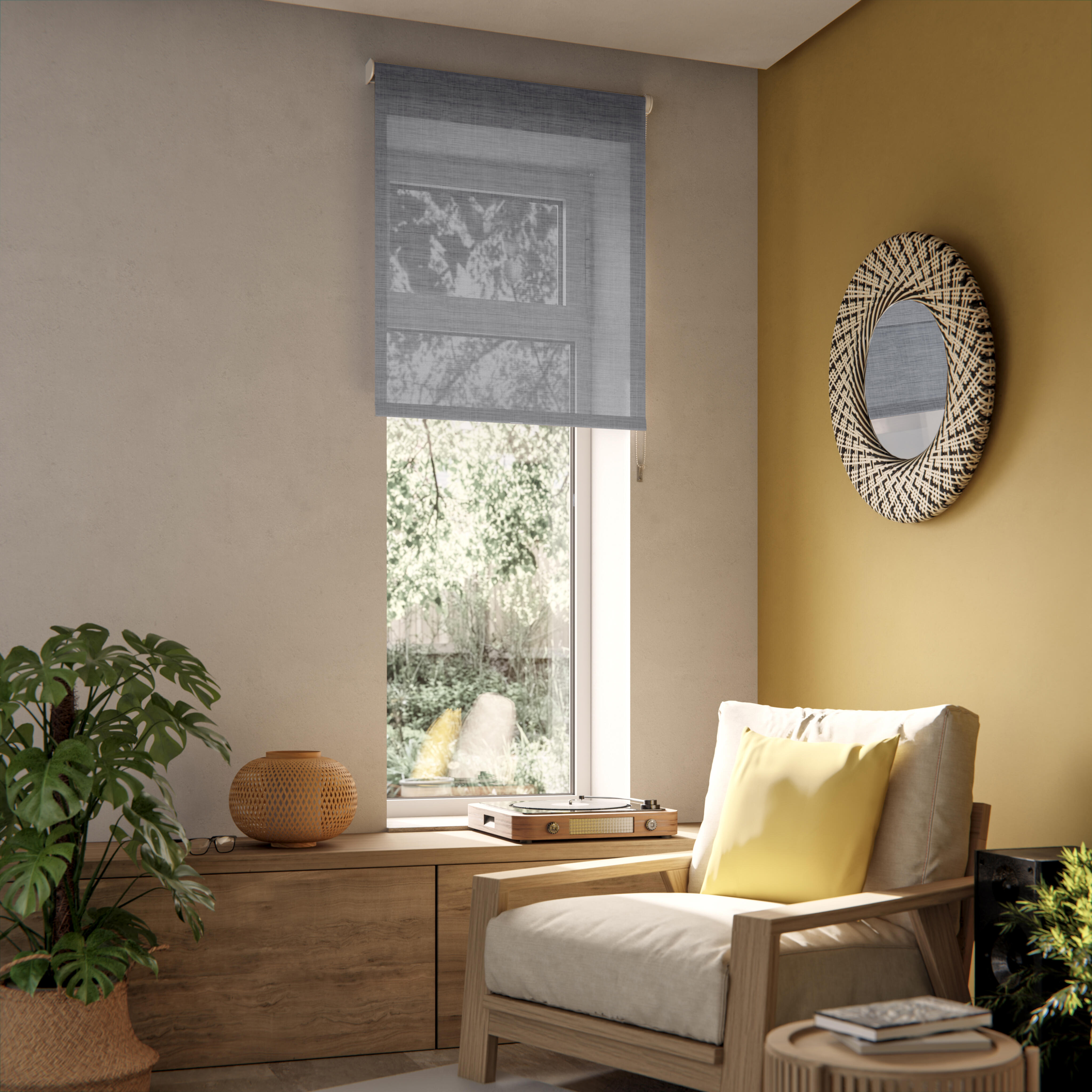 Estor enrollable screen 5% térmico con cadena texture pvc liso plata de 105x250cm
