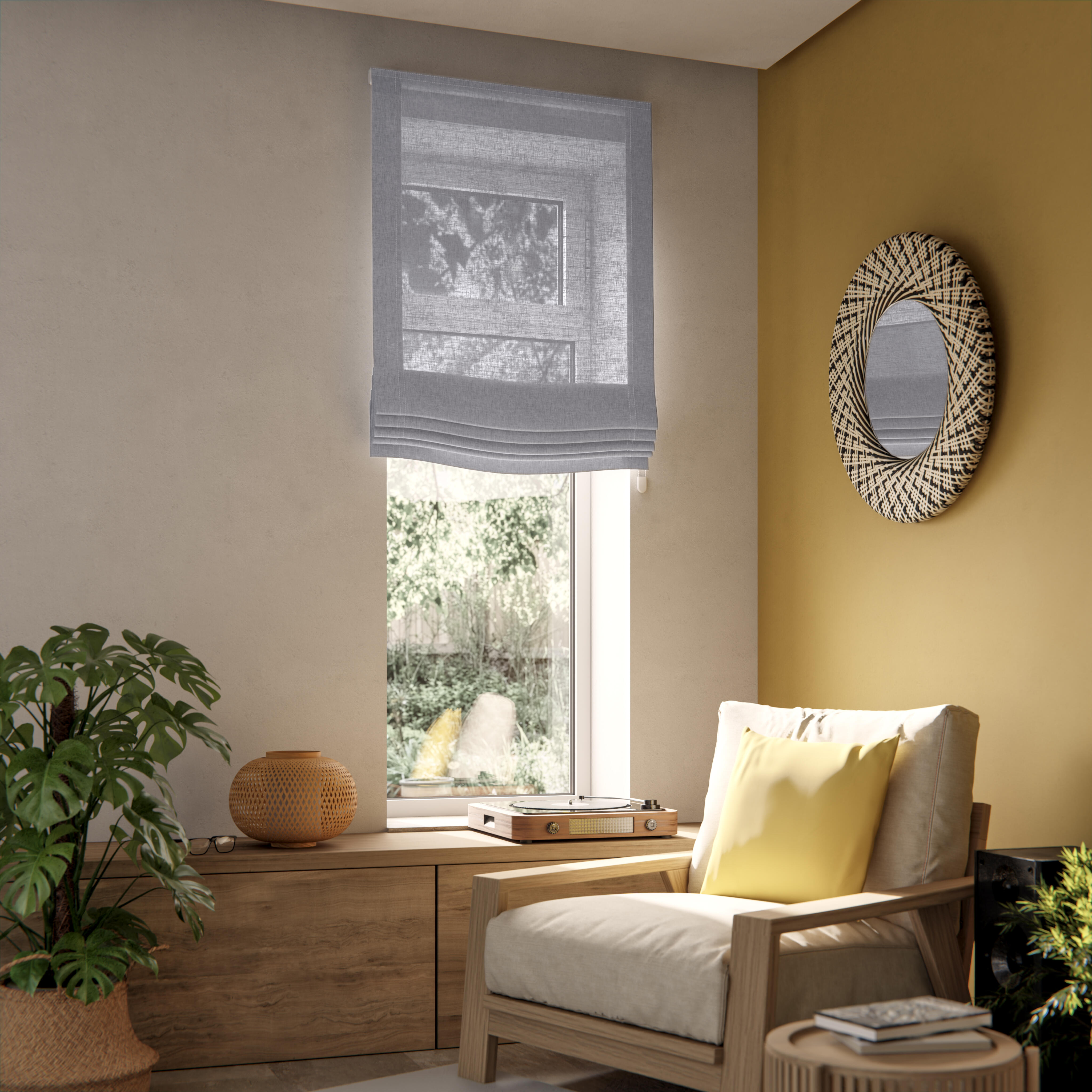 Estor plegable paqueto semi-trasparente con cadena forum poliéster rayas gris de 75x175 cm