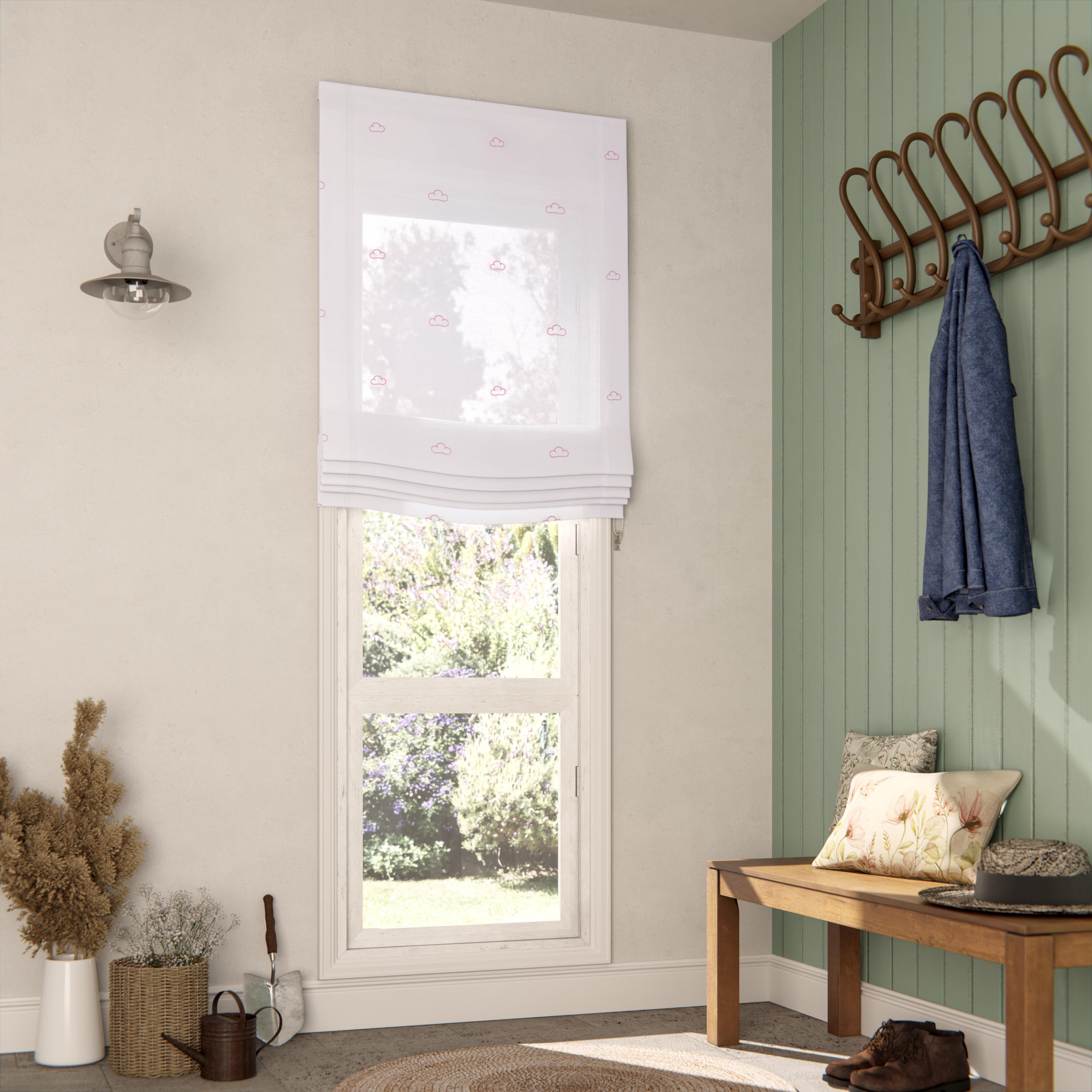 Estor plegable paqueto nubes rosa de 105x250 cm