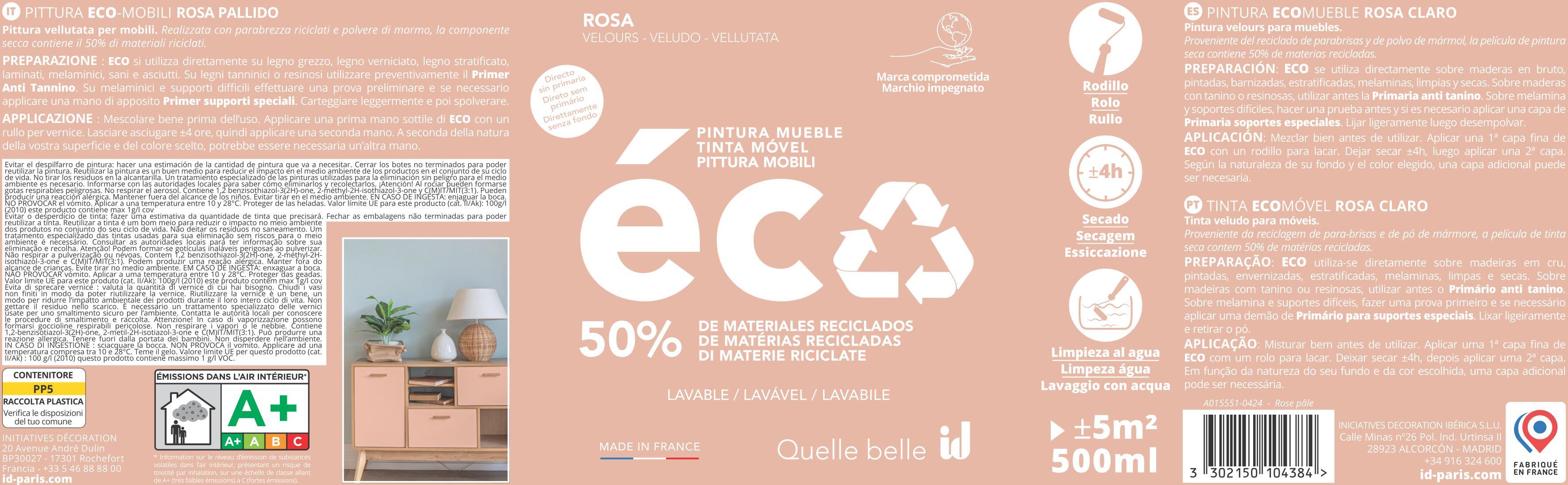 Tinta ecológica Eco móvel veludo 500ml rosa claro - 6