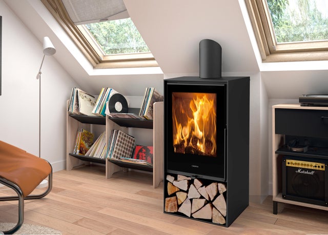Poêle à bois CROWN Pinson noir, 7.5 kW