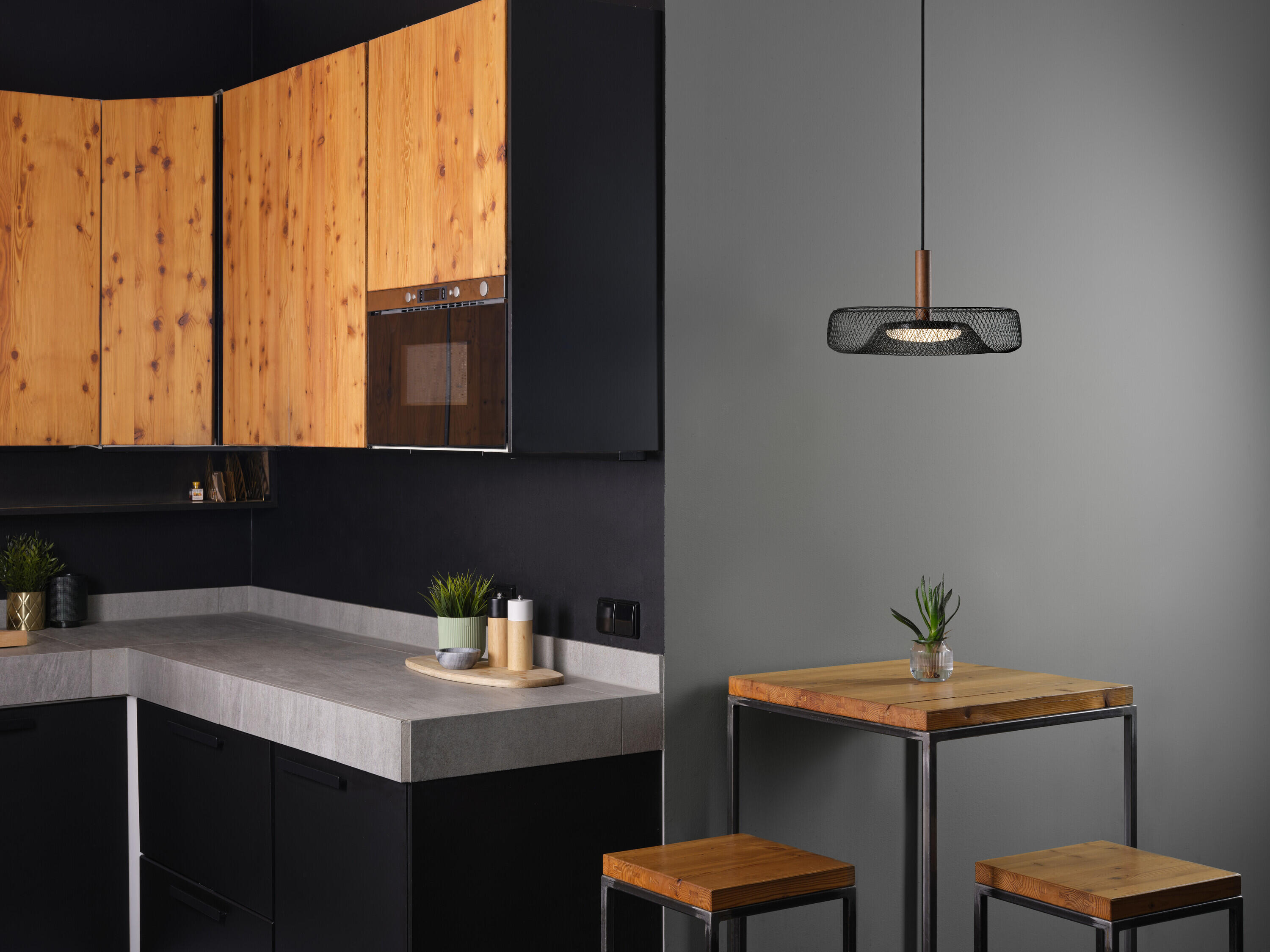 Suspension Decor mesh, acier / bois, noir, Diam.40 cm LED - 3