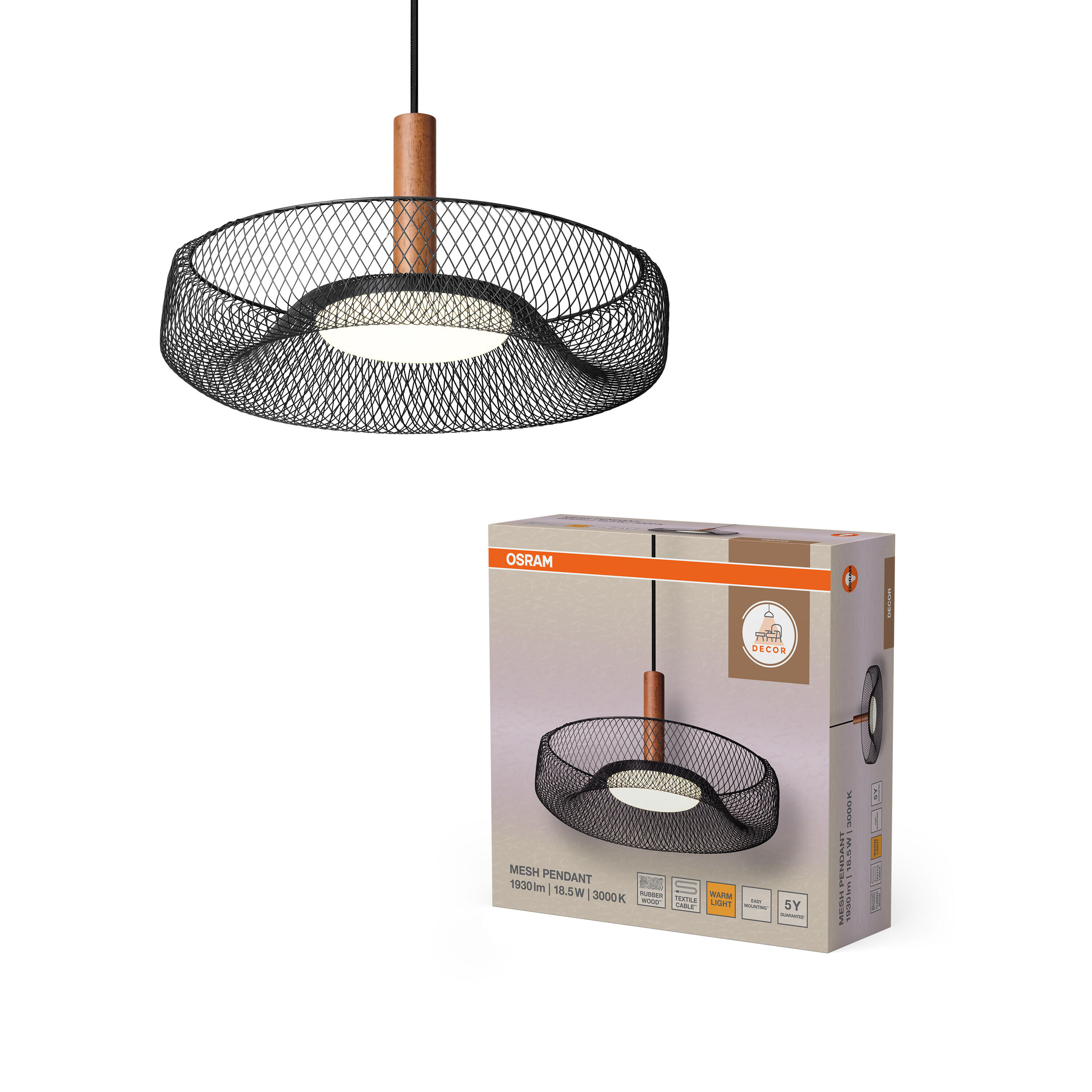 Suspension Decor mesh, acier / bois, noir, Diam.40 cm LED - 6