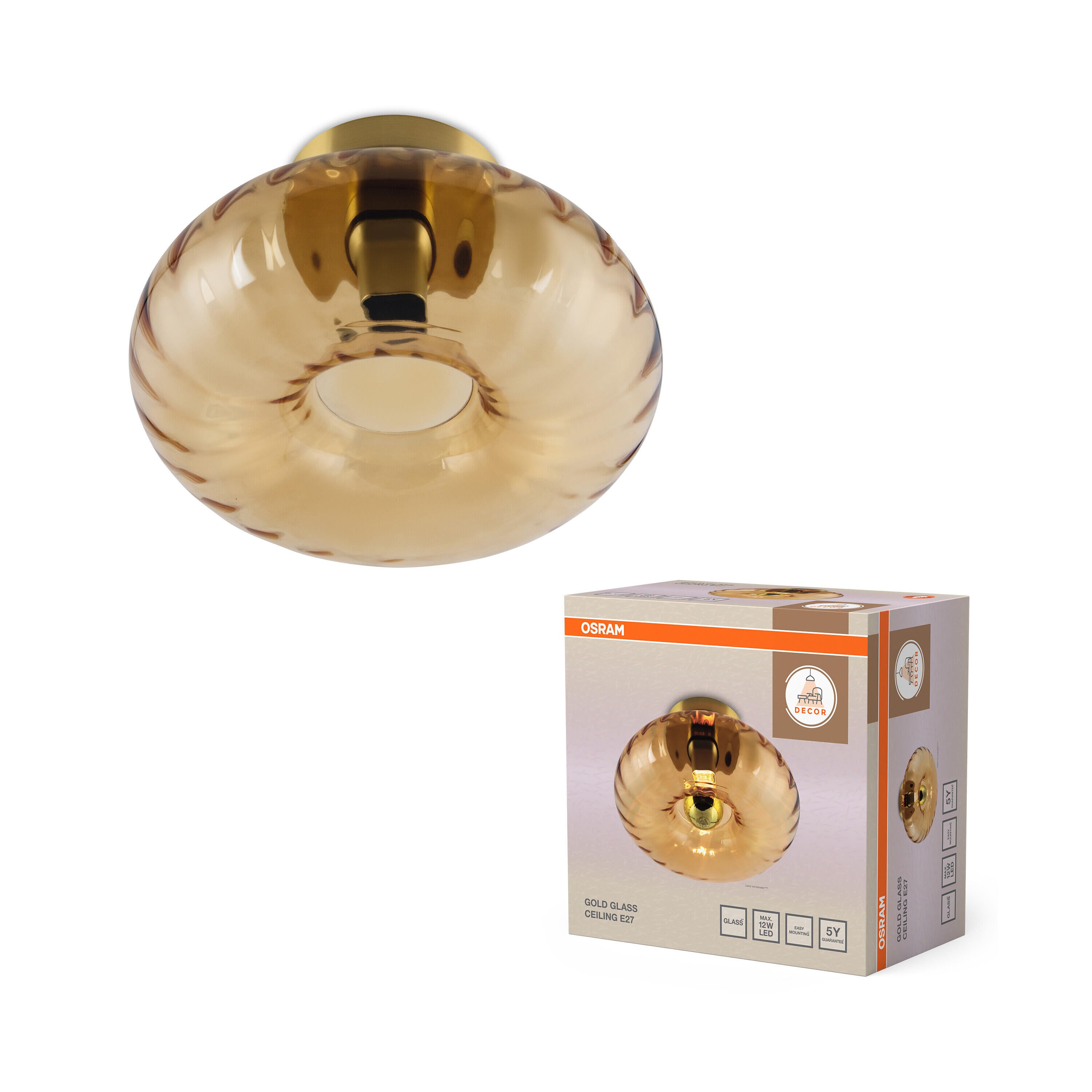 Plafonnier E27, verre, doré Decor glass D.28 cm OSRAM - 7