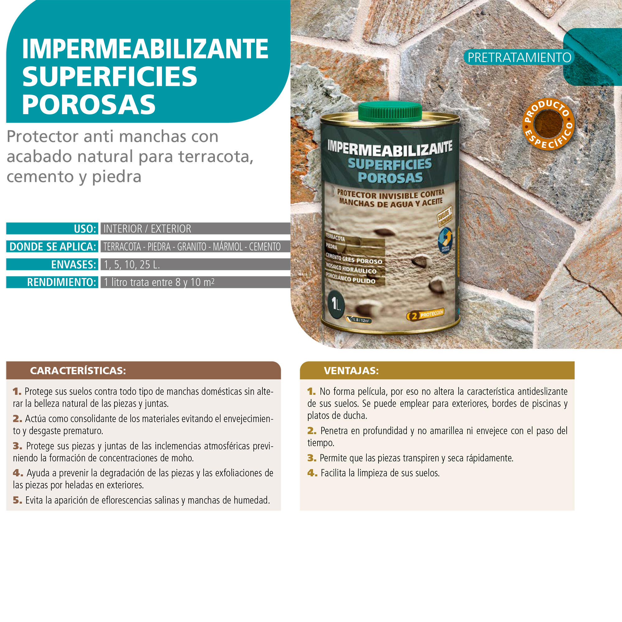 Impermeabilizante superficies porosas transparente MONESTIR 1L - 5