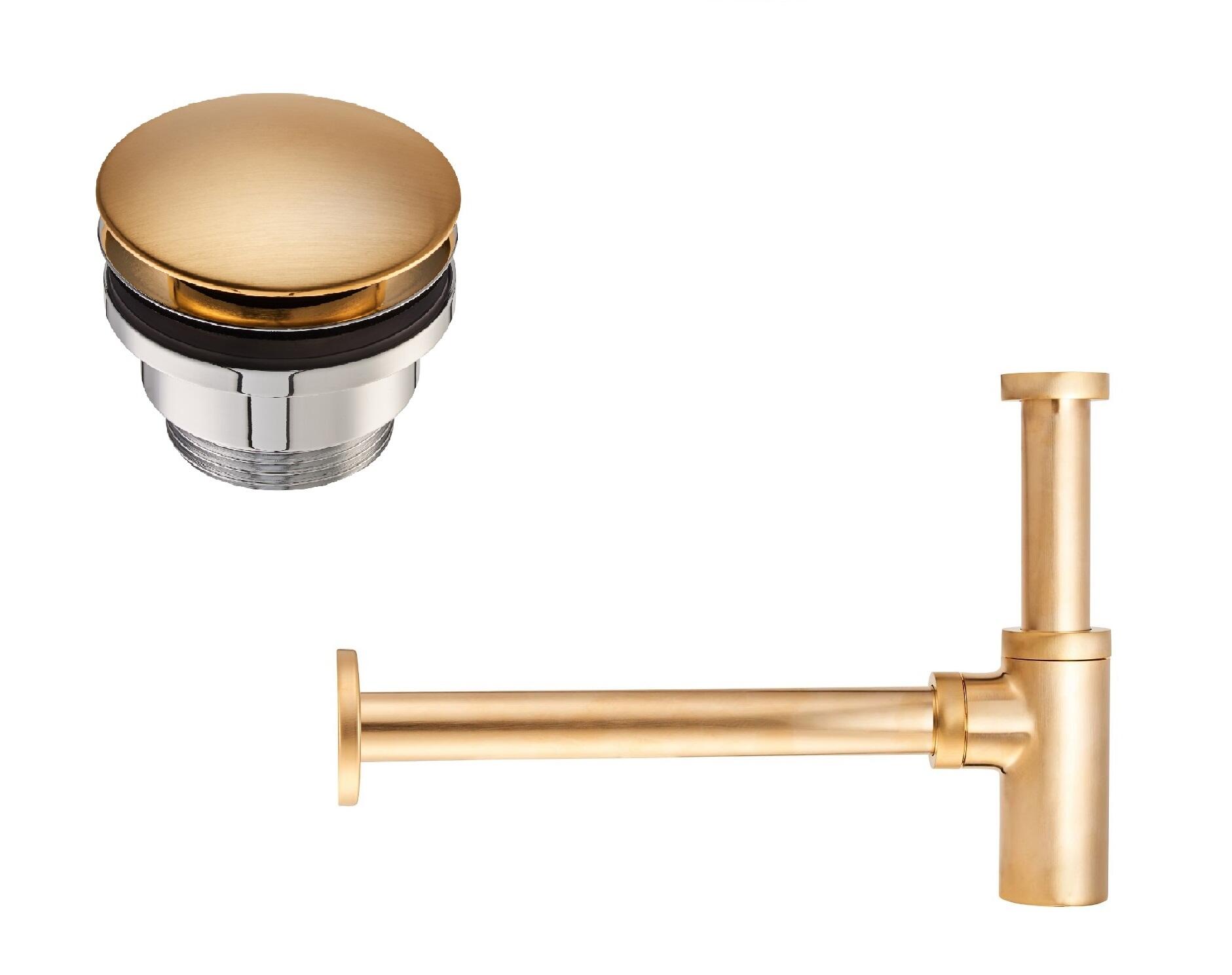 Conjunto válvula y sifón ajustable lavabo maier oro cepillado