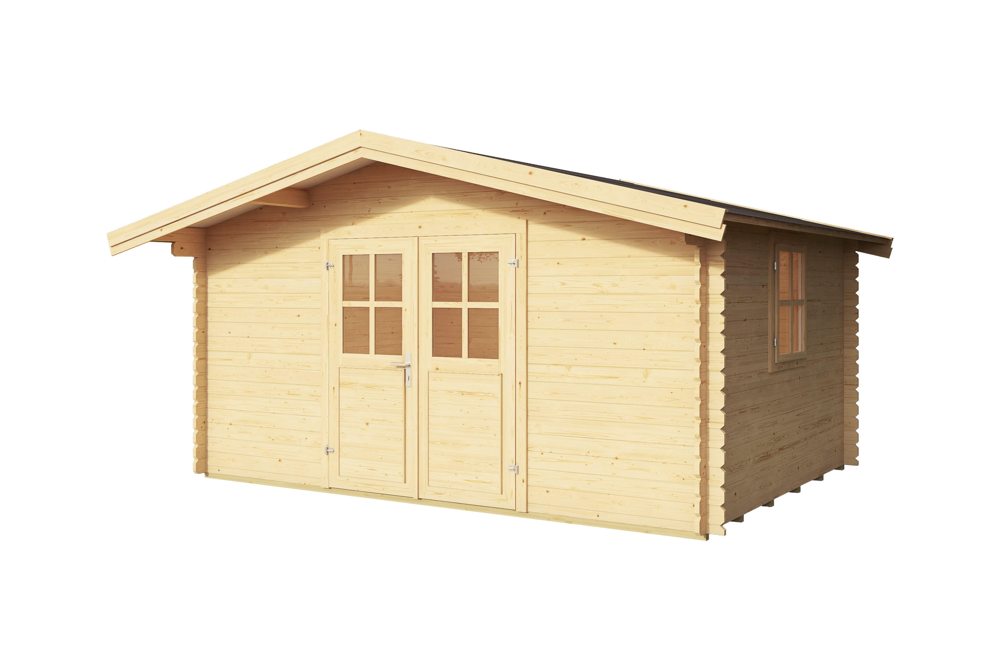 caseta de madera donau 28 de 424x245x348 cm y 1525 m2 con 28 mm espesor y doble puerta abatible lasita maja