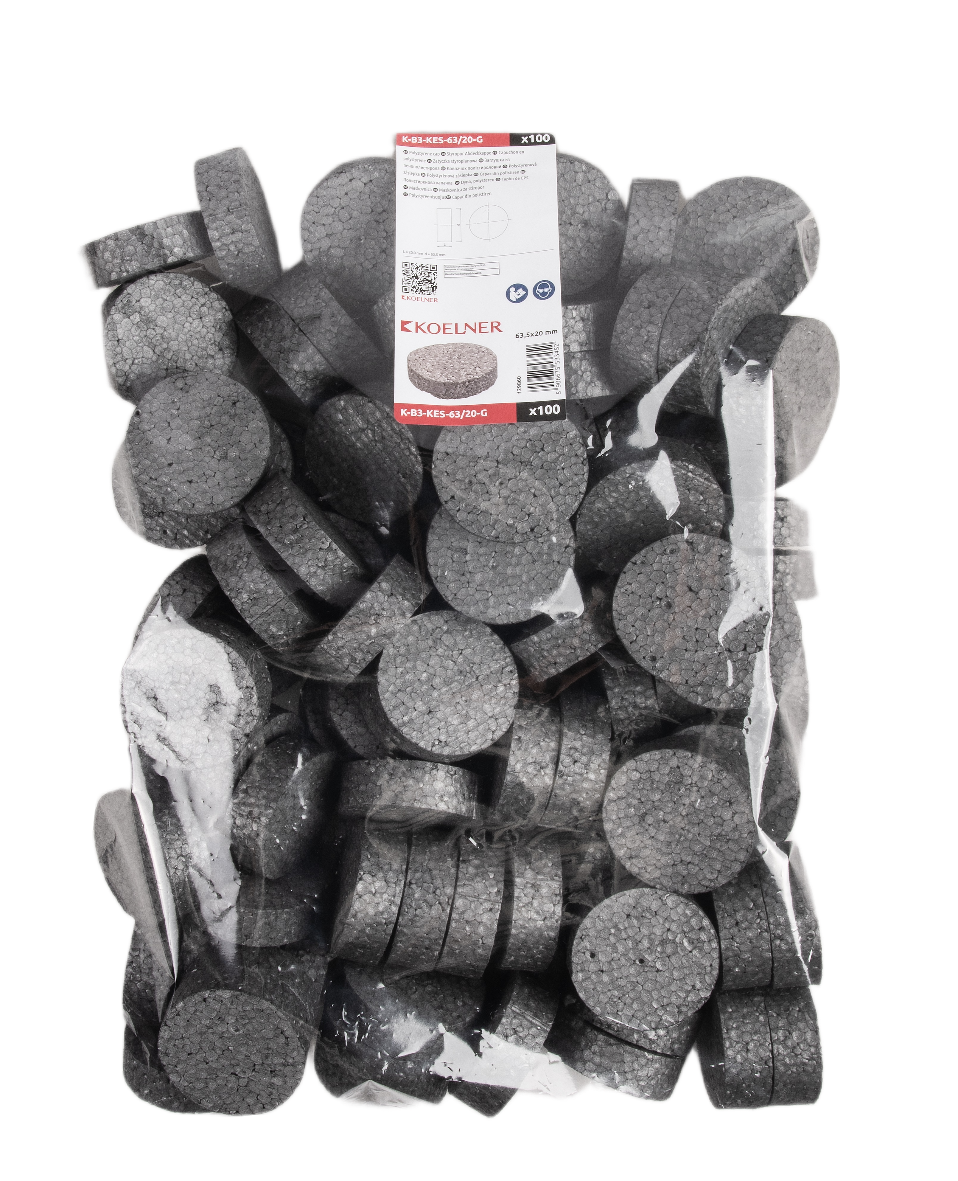 Zaślepka styropianowa 63 mm szara 100 sztuk - 3