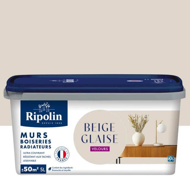 Peinture mur, boiserie, radiateur beige glaise velours RIPOLIN , 5L