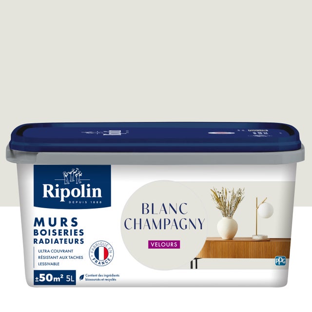 Peinture mur, boiserie, radiateur blanc champagny velours RIPOLIN , 5L